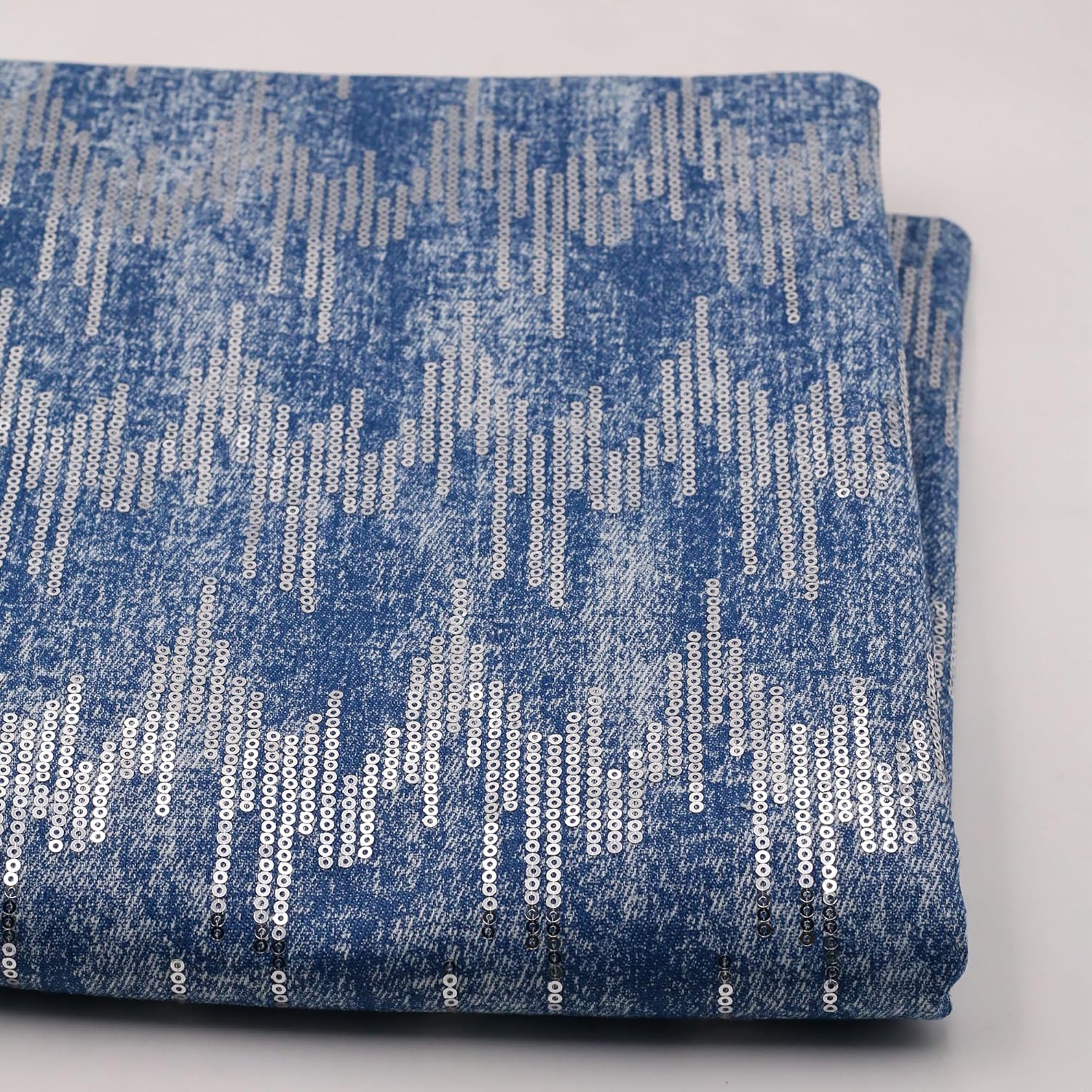 Blue Sequin Denim Fabric,59 Inch Width,10oz Weight,Embroidery,Washed Finish Slightly Springy for Retro Clothing,DIY Sewing,Jackets,Jeans,Bag (2 Yard pre Cut)