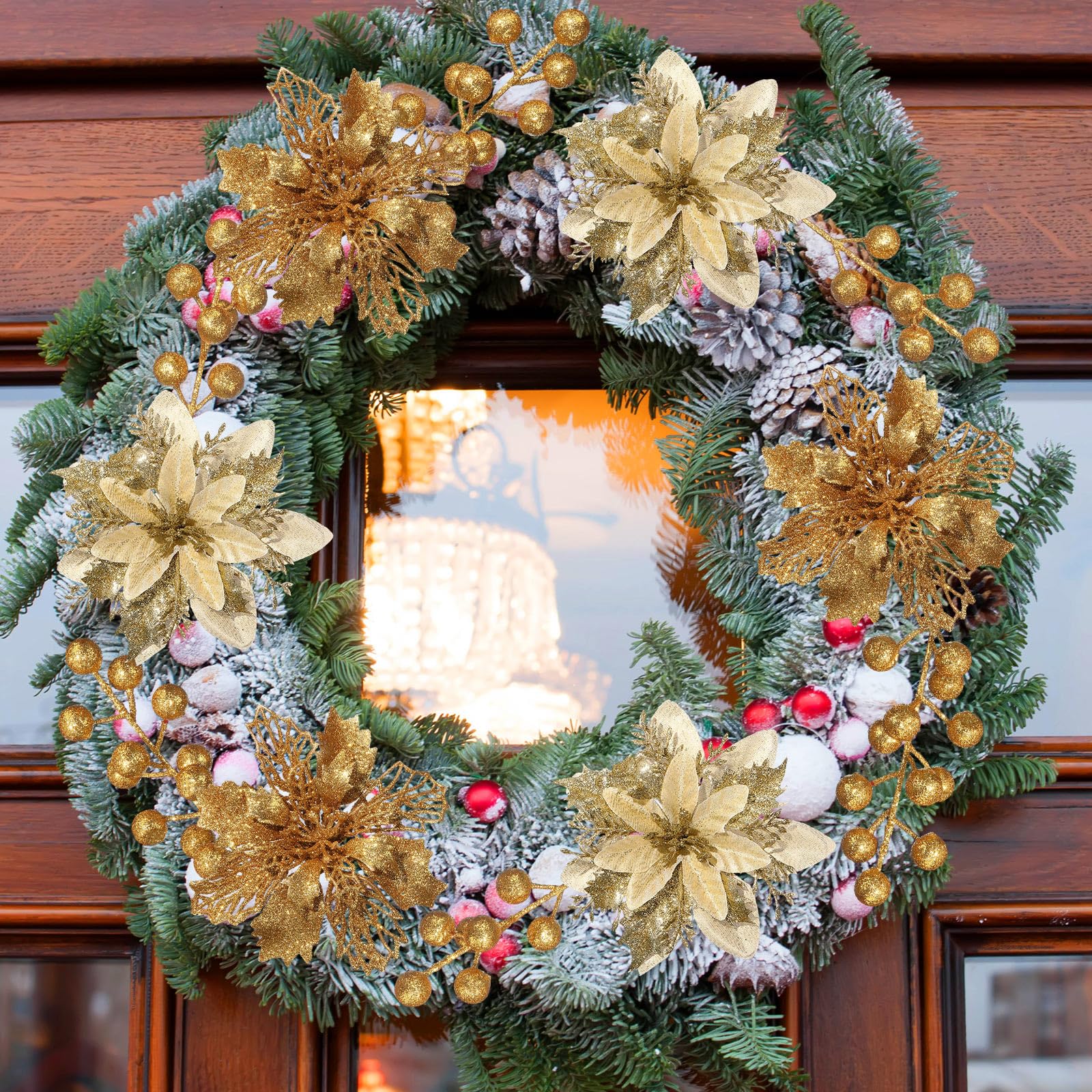 60 piezas de 4 estilos de bayas con purpurina para Navidad, flores artificiales de Pascua para árbol de Navidad, adornos de árbol de Navidad, coronas de Navidad, manualidades, decoración de