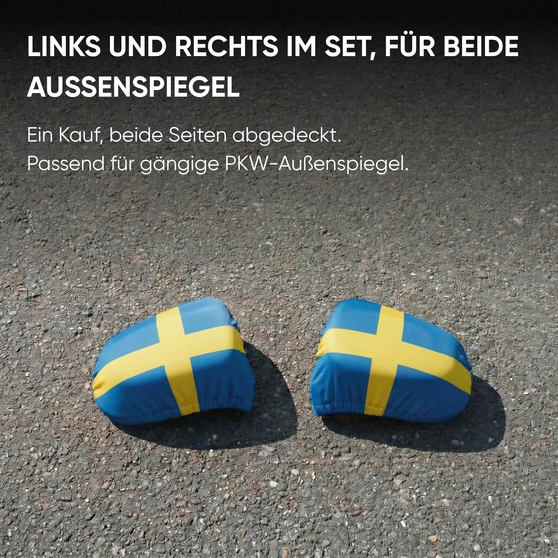 Auto Fahnen Schweden Komplett Set - Motorhaubenfahne, 2 Autofahnen Fenster & 2 Außenspiegelfahnen, Fußball Fanartikel FZG für EM & WM, Schwedische Flagge Fahrzeug Deko
