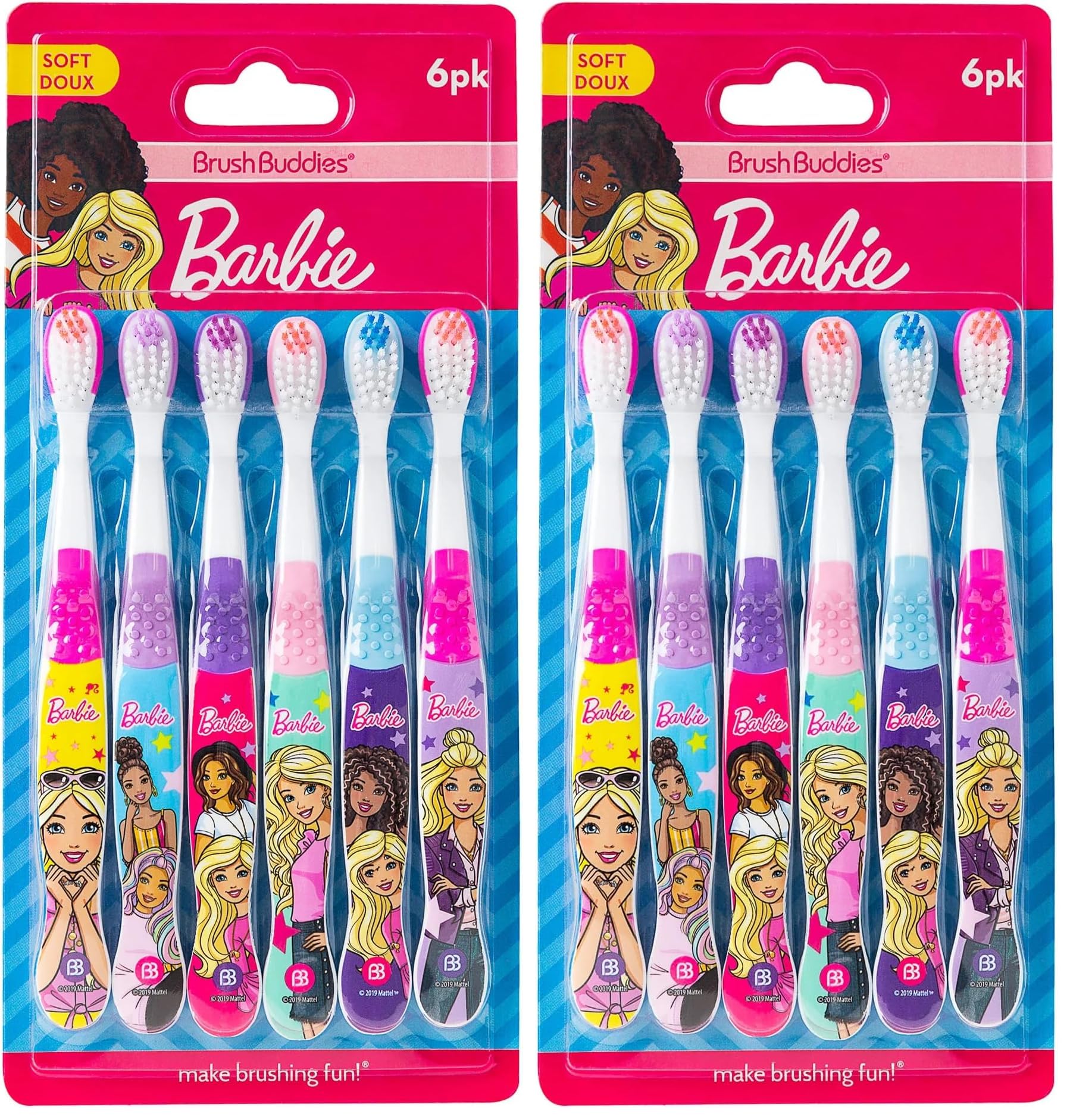 Brush Buddies Barbie Kids Toothbrushes, Manual Toothbrushes for Kids, Toothbrush for Toddlers 2-4 Years, Barbie Childrens Toothbrush, Soft Toothbrushes, 6PK (Pack of 2)