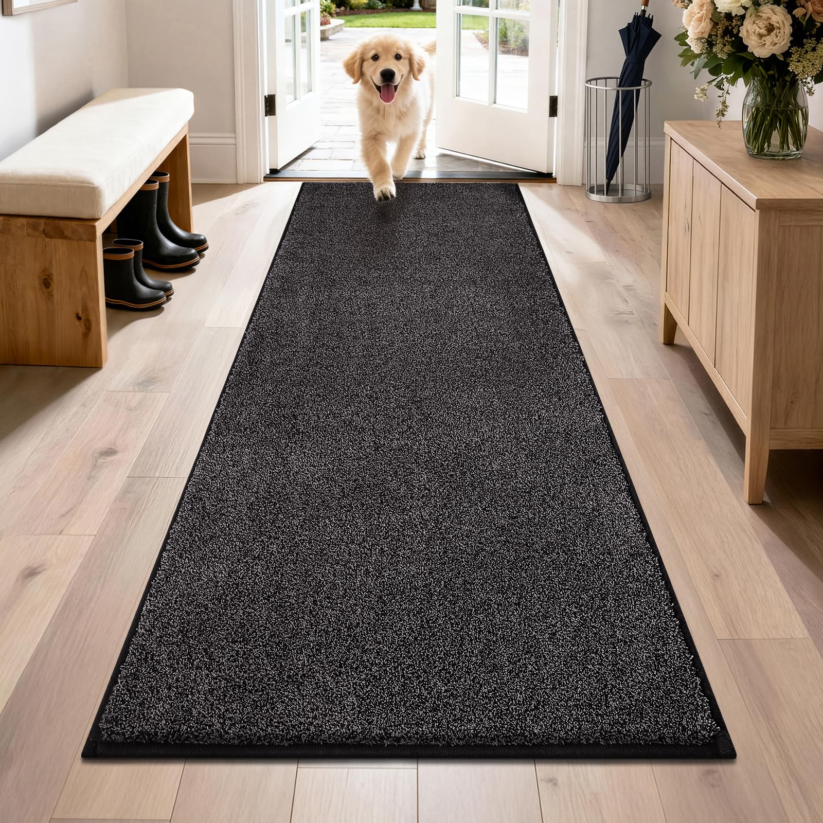 PURRUGS Dirt Trapping Door Mat 80 x 178 cm, Non-Slip Machine Washable Entrance Mat, Dog Doormat, Super Absorbent Entry Rug for Front Door, Back Door, Muddy Shoes and Paws, Charcoal