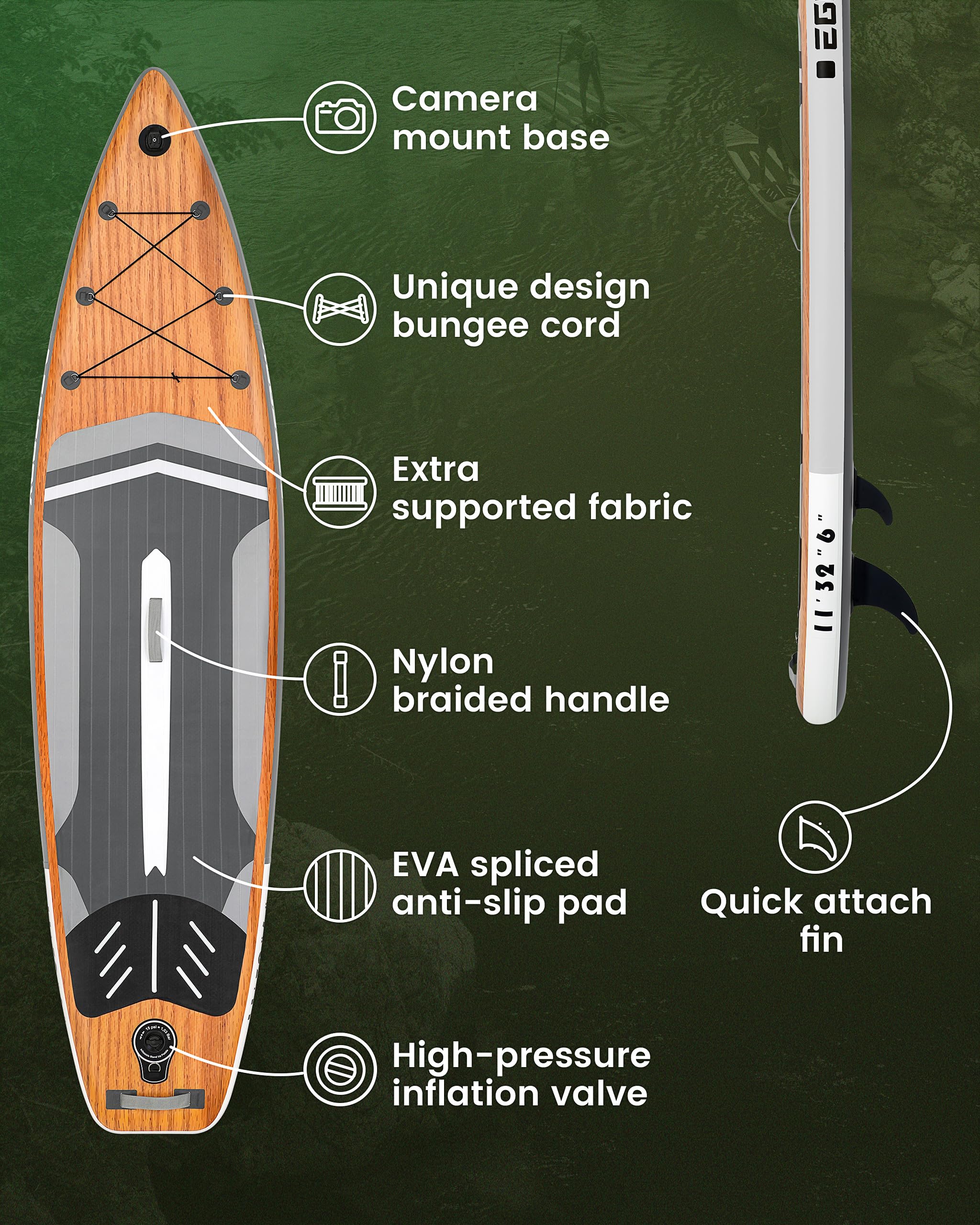 Tabla de surf de pie con remo, accesorios que incluyen remo de doble uso y asiento para kayak, remo de pie con gran estabilidad, remo para remo de pie