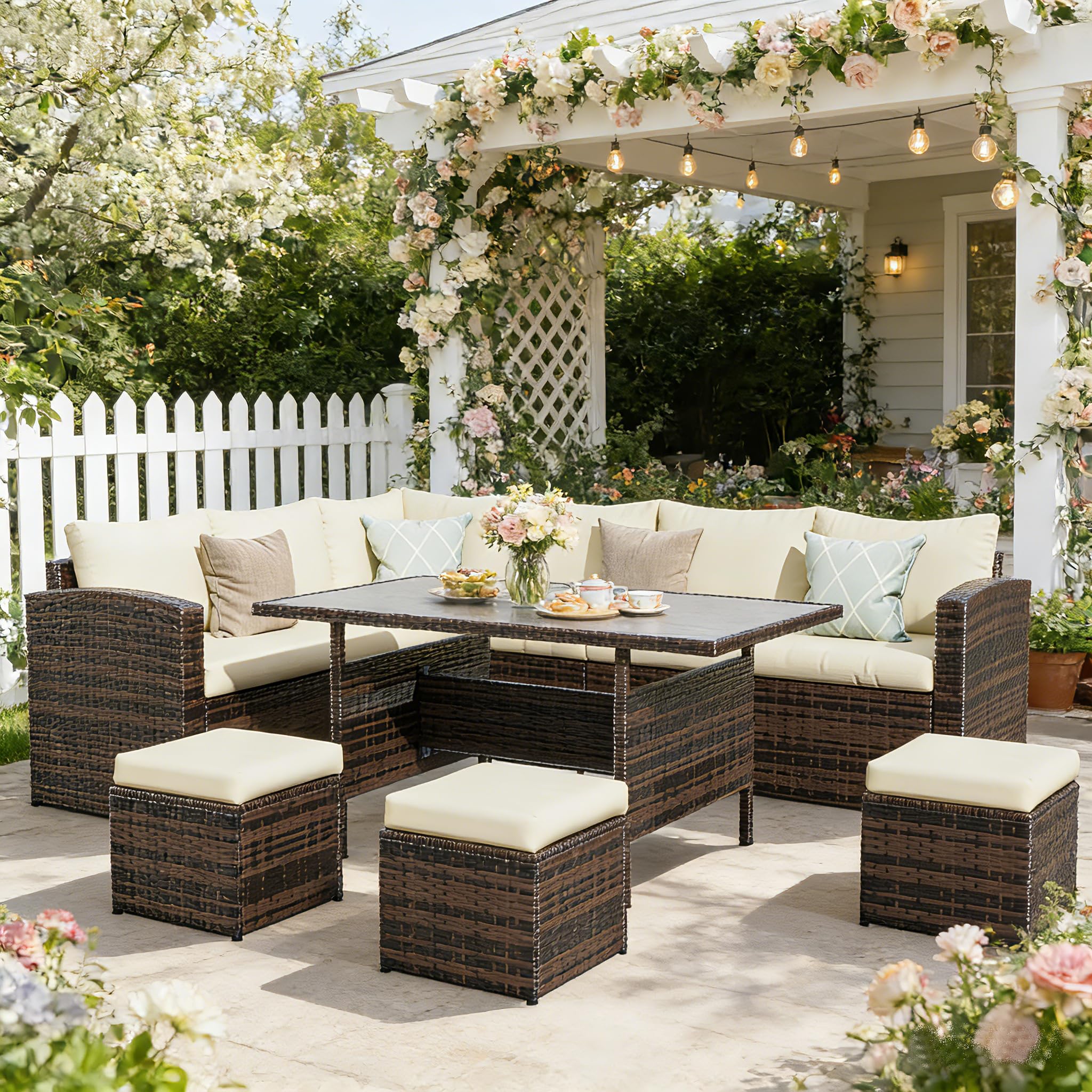 Wisteria Lane 7-Piece Patio Furniture Set in Beige