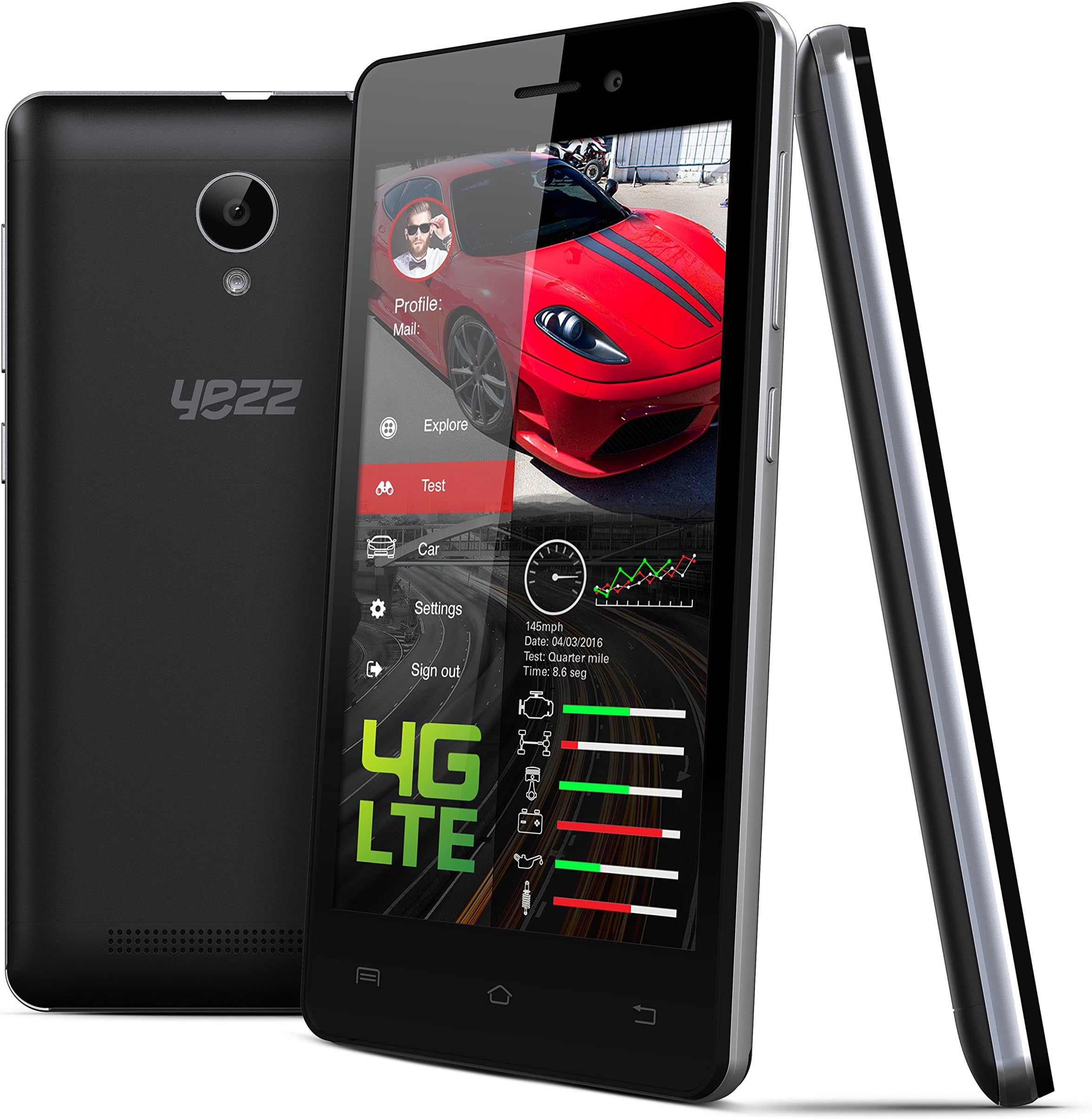 YEZZ 4.5E LTE 4G – Unlocked Smartphone – 4G LTE, 8GB + 1GB RAM, Black. 1 Year Warranty.