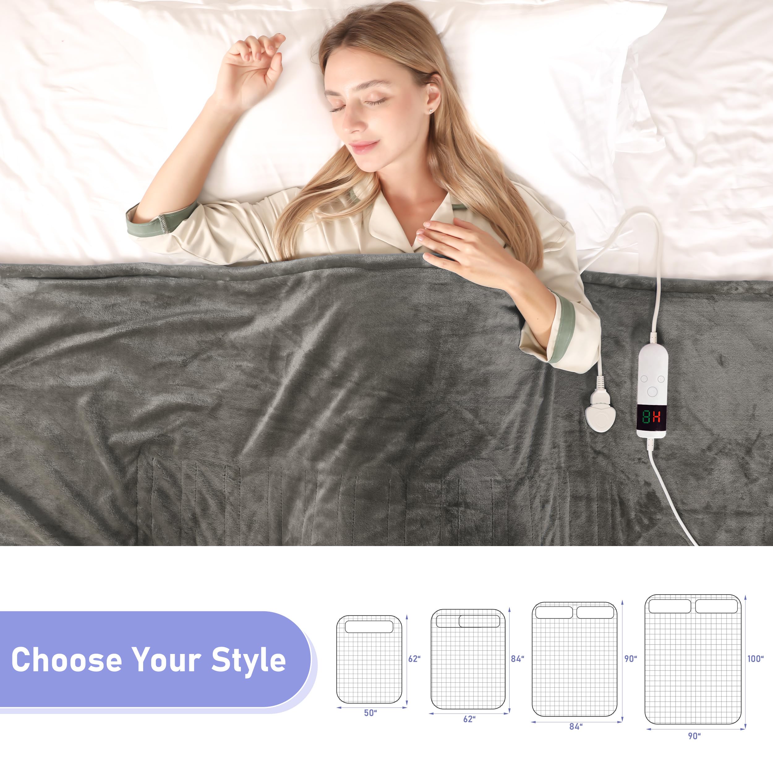 Heizdecke Mit Abschaltautomatik, 130x180CM, 10 Heizstufen 8 Stunden Auto-Off-Timer Überhitzungsschutz, Wärme Decke Flanell Maschinenwaschbar, Beheizbare Decke Für Zuhause & Büro