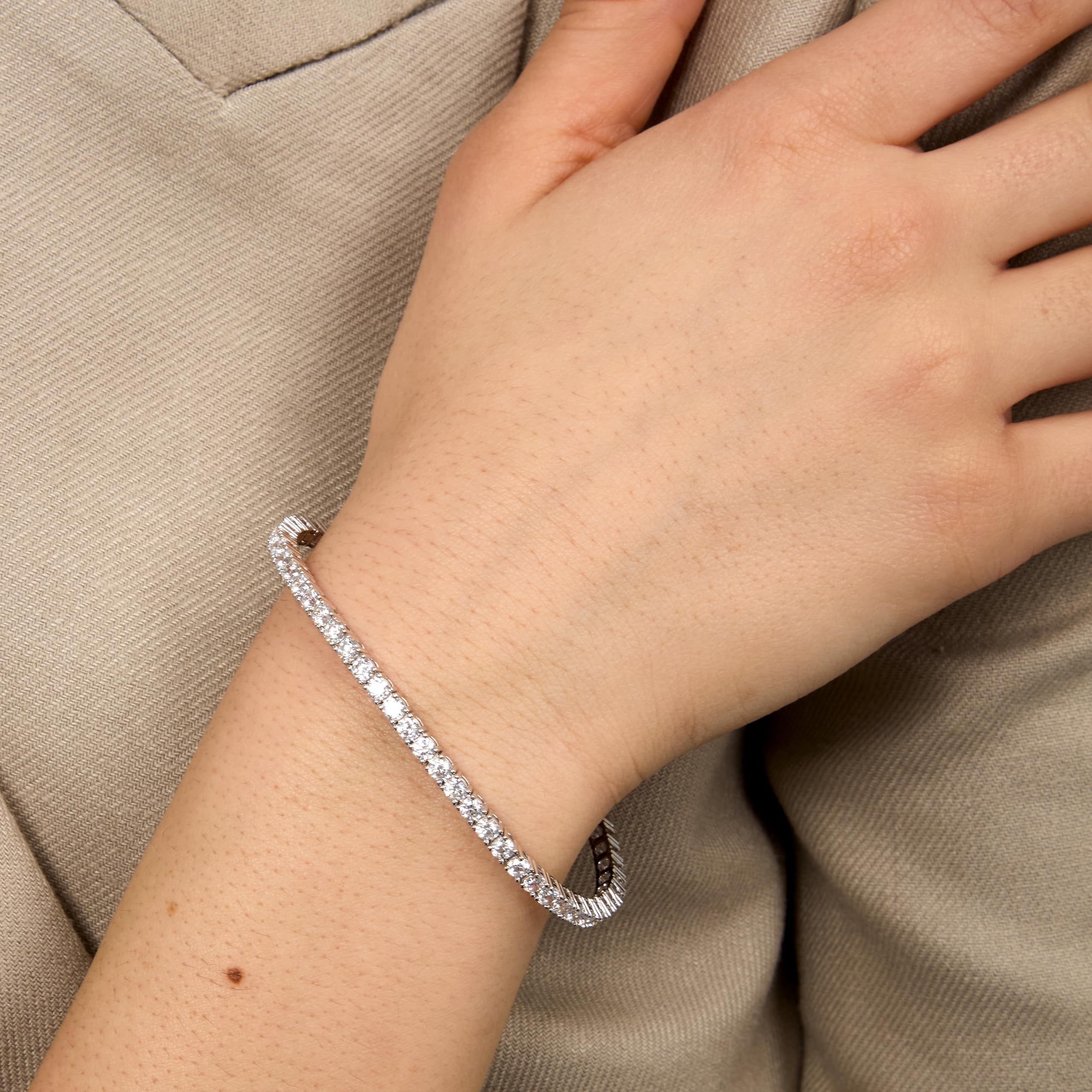 Bluespirit Bracciale da donna, Collezione B-TENNIS, in argento 925 rodiato, zirconi - P.BS.2505000171