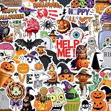Halloween Stickers | Trick Or Treat Stickers Halloween Decorations Party Favors Gift Idea for Kids Teen Adult Decor Accessories Party Favors Supplies Skull Skeleton Pumpkin Bat Spider Owl-50Pcs