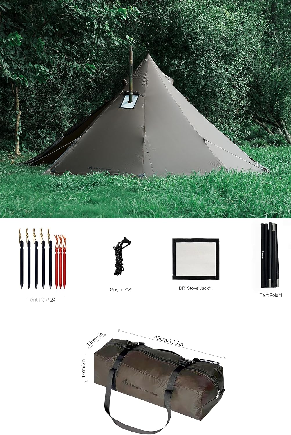 Hot Tent – 4 Season, Waterproof, Windproof, and Lightweight Shelter, Ideal for Camping, Hiking, Hunting, and Fishing.