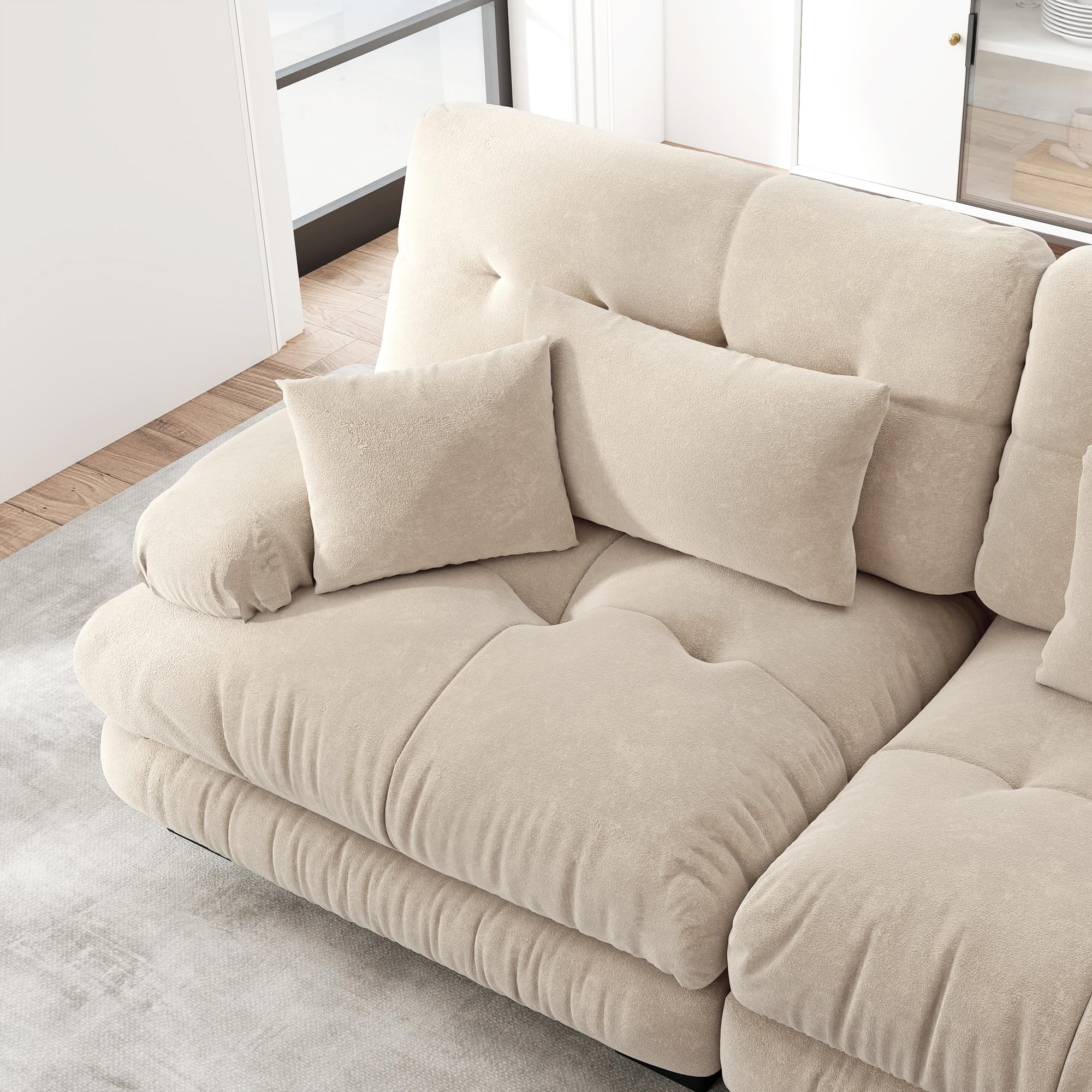 Divano angolare modulare a 3 posti in ciniglia divano letto imbottito confortevole per soggiorno, appartamento studio, ufficio ciniglia marrone chiaro