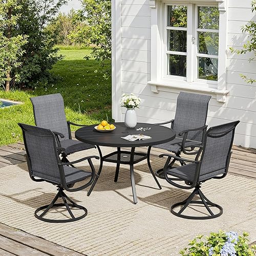 Miniatura 84 de VICLLAX Muebles pequeños de exterior de 3 piezas, 2 sillas giratorias de patio y mesa redonda pequeña para 2, sillas de carbón oscuro y negro Carbón