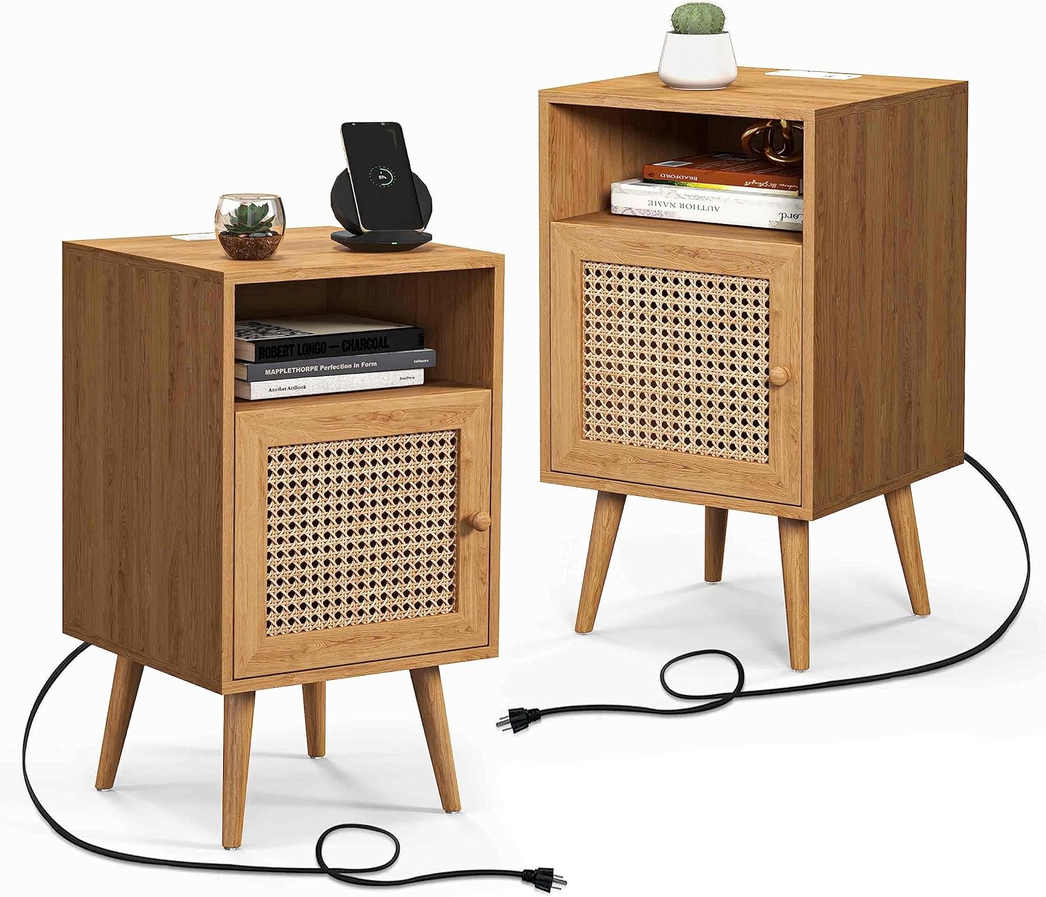 TOLEAD Nightstands Set of 2, Rattan Nightstands with
