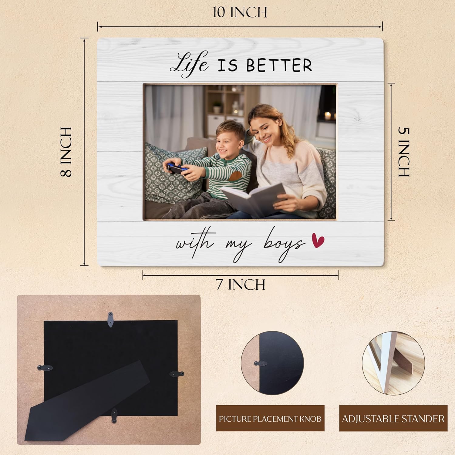 Grandma Gifts Picture Frames 5x7, Mom Gifts Photo Frame, Son Grandson Picture Frame, Life Is Better with My Boys Gift, Mom Gifts from Son, Mom Gifts,Nana Gift, Gifts for Grandma from Grandson - Image 6