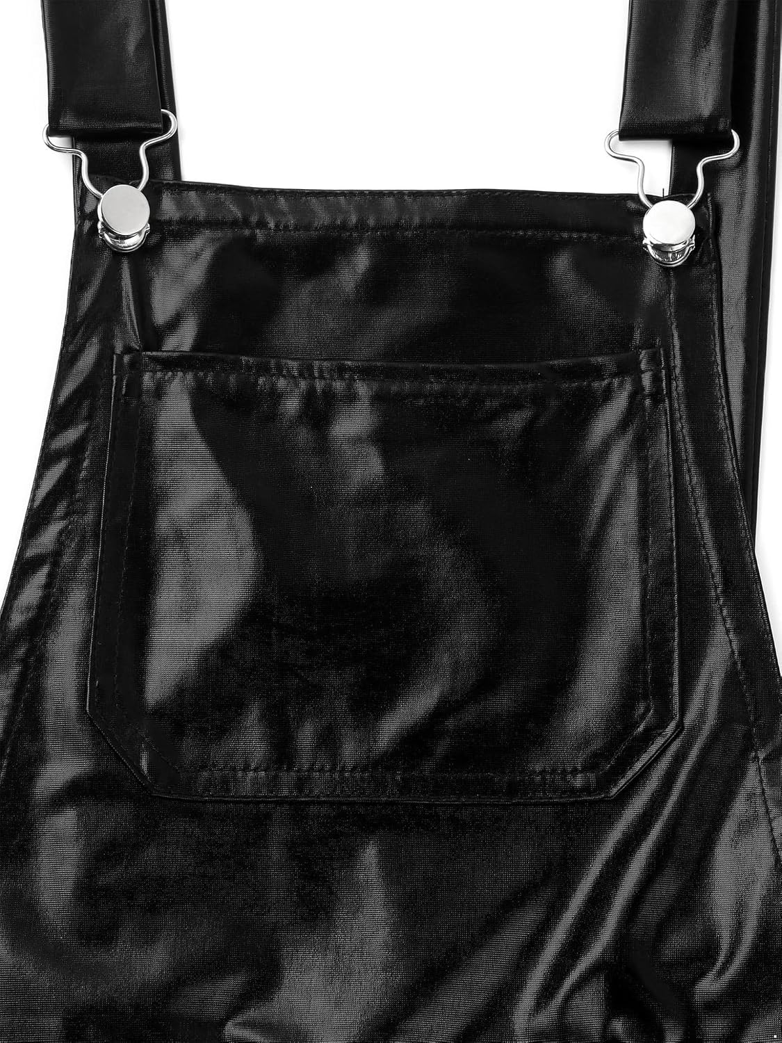 Lejafay Men's PVC Leather Overalls Shiny Metallic Jumpsuit Suspender Bib Boxer Shorts Costume