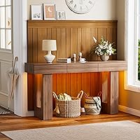 Vista 7 de PAKASEPT - Mesa de consola de 63 pulgadas con luces LED coloridas y 3 cajones, mesa de sofá rectangular de madera detrás del sofá, mesa de entrada