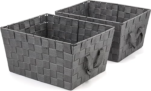 Brookstone Cesta tejida para estantes, cesta de almacenamiento para organizar el hogar, organizadores de despensa y contenedores de almacenamiento,