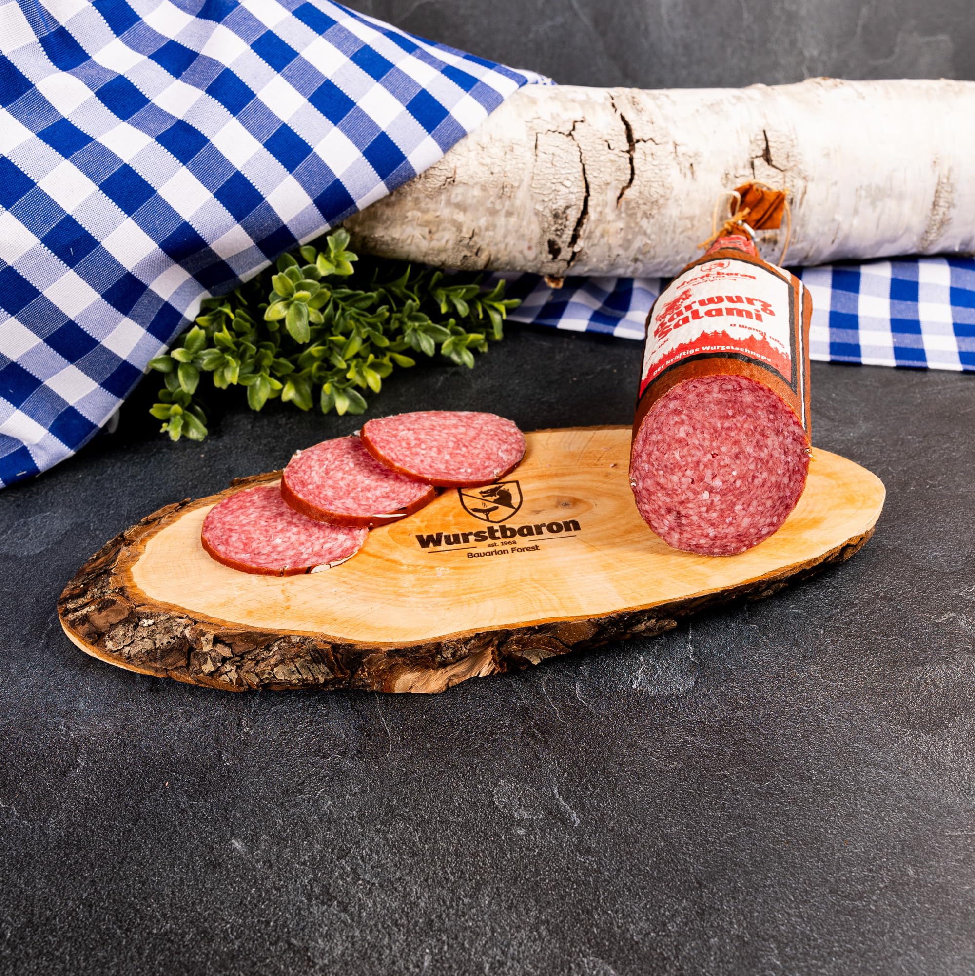 WURSTBARON® Salami Wurst Geschenkbox aus Holz mit Salamispezialitäten