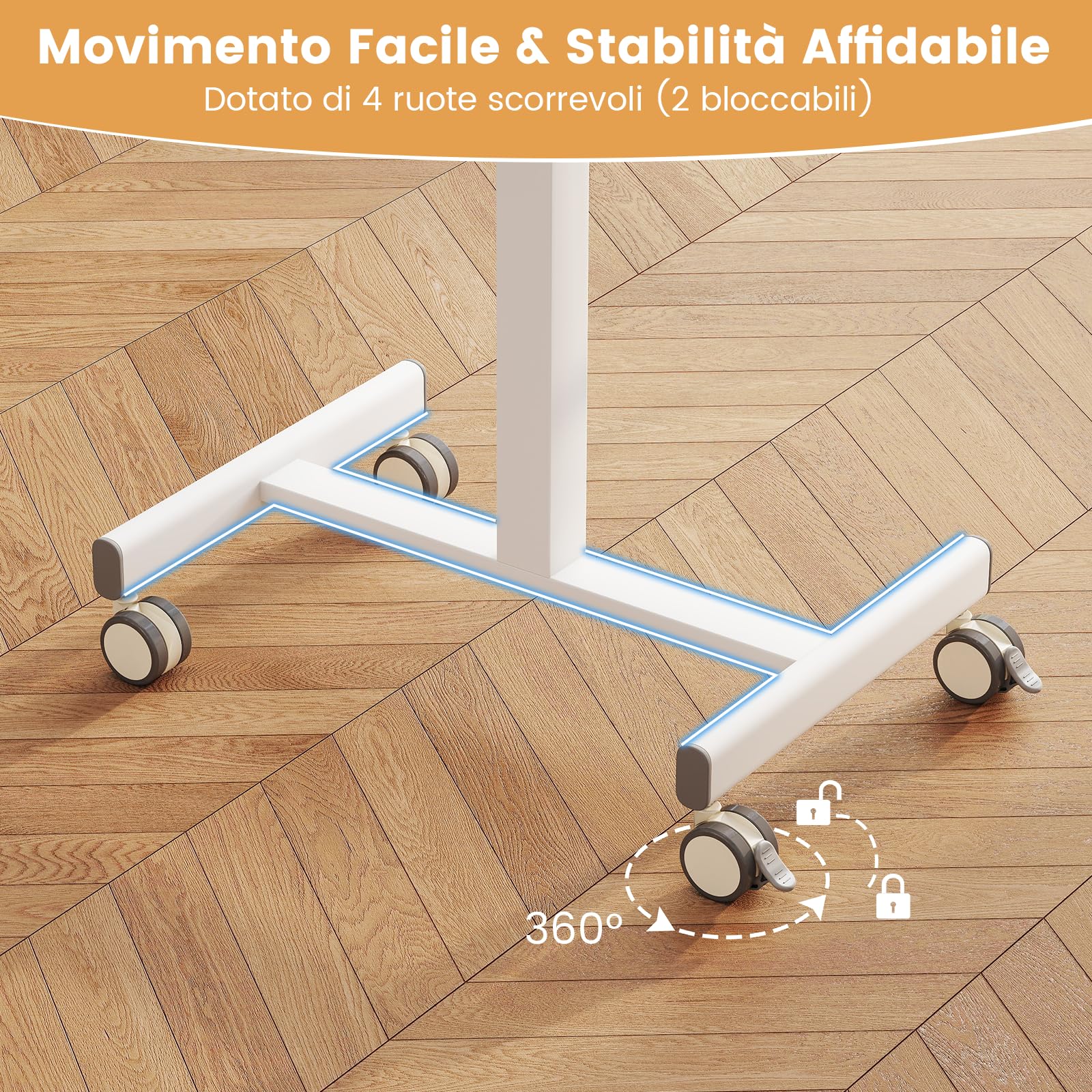 COSTWAY Tavolino da Divano e Letto con Ruote Bloccabili, Tavolino Porta PC Regolabile in Altezza con Pistone a Gas, Ruote Lisce, Base a Forma di H, Ideale per Lavorare e Mangiare