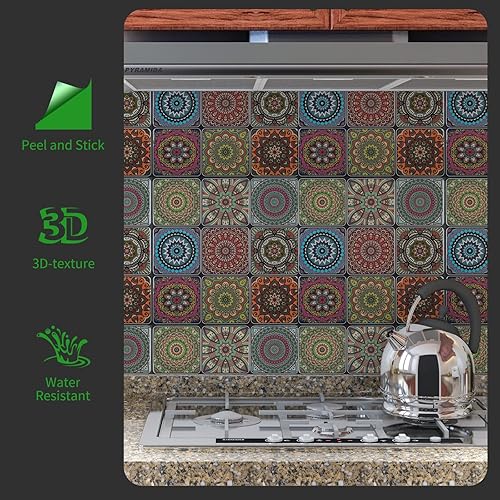 Vista 15 de LONGKING Adhesivos para azulejos en muro, pistacho y azulejos azules para cocina, adhesivos en azulejos de pared (10 hojas) Pistacho y Azul,Azul