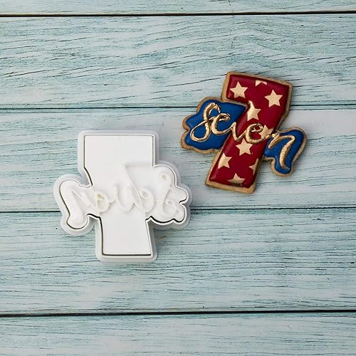 Miniatura 10 de Mostop Cortador de galletas número seis con sellos, cortador de galletas de fondant, herramientas de decoración de pasteles para fiesta de