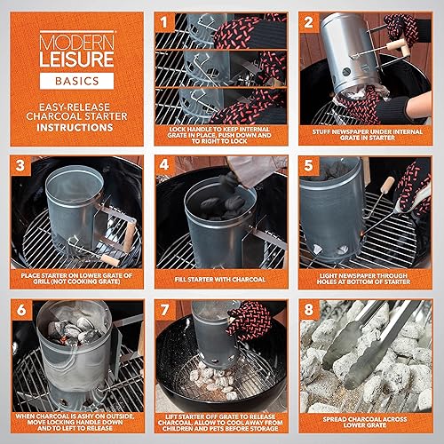 Miniatura 4 de Modern Leisure Basics - Arrancador de carbón de fácil liberación, acero, paquete de 2