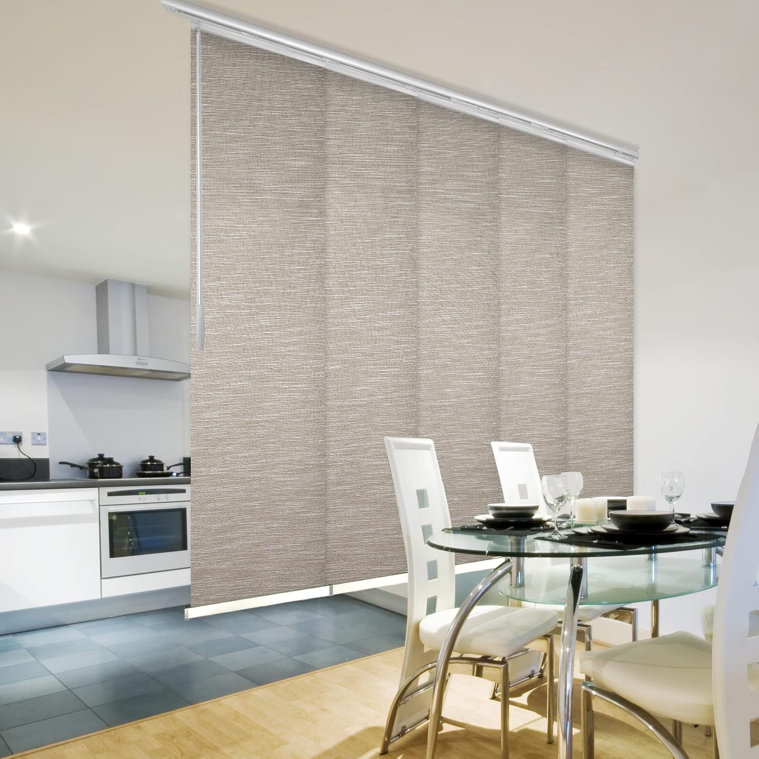 A&F Rod Décor - Buttery Brown 5-Panel Single Rail Panel Track Extendable 58"-110" W x 94" H, Panel Width 23.5"