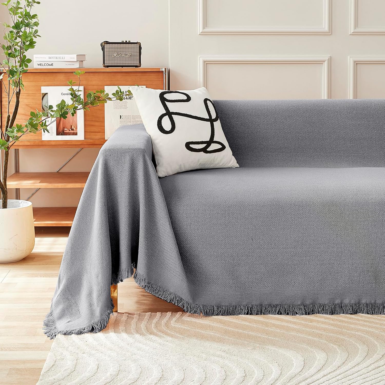 MEETSKY Couch Cover Sofa Slipcover Grey Couch Protector Covers for Sectional Sofa Universal Fit for Couch 2-3 Seat, Thick Washable Soft Touch, 71" x 118", X-Large, Gray