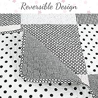 Vista 3 de Cozy Line Home Fashions - Juego de ropa de cama reversible de lunares y rayas en negro, blanco y rosa, con estrellas, de 100% algodón, colcha