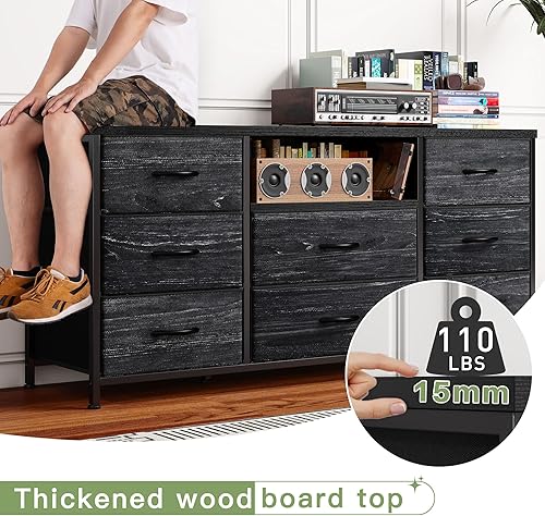 Miniatura 7 de EnHomee Dresser TV Stand with Power Outlet Entertainment Center with 8 Fabric Deep Drawers Media Console for 55" TV Wide Storage Drawer Dresser for