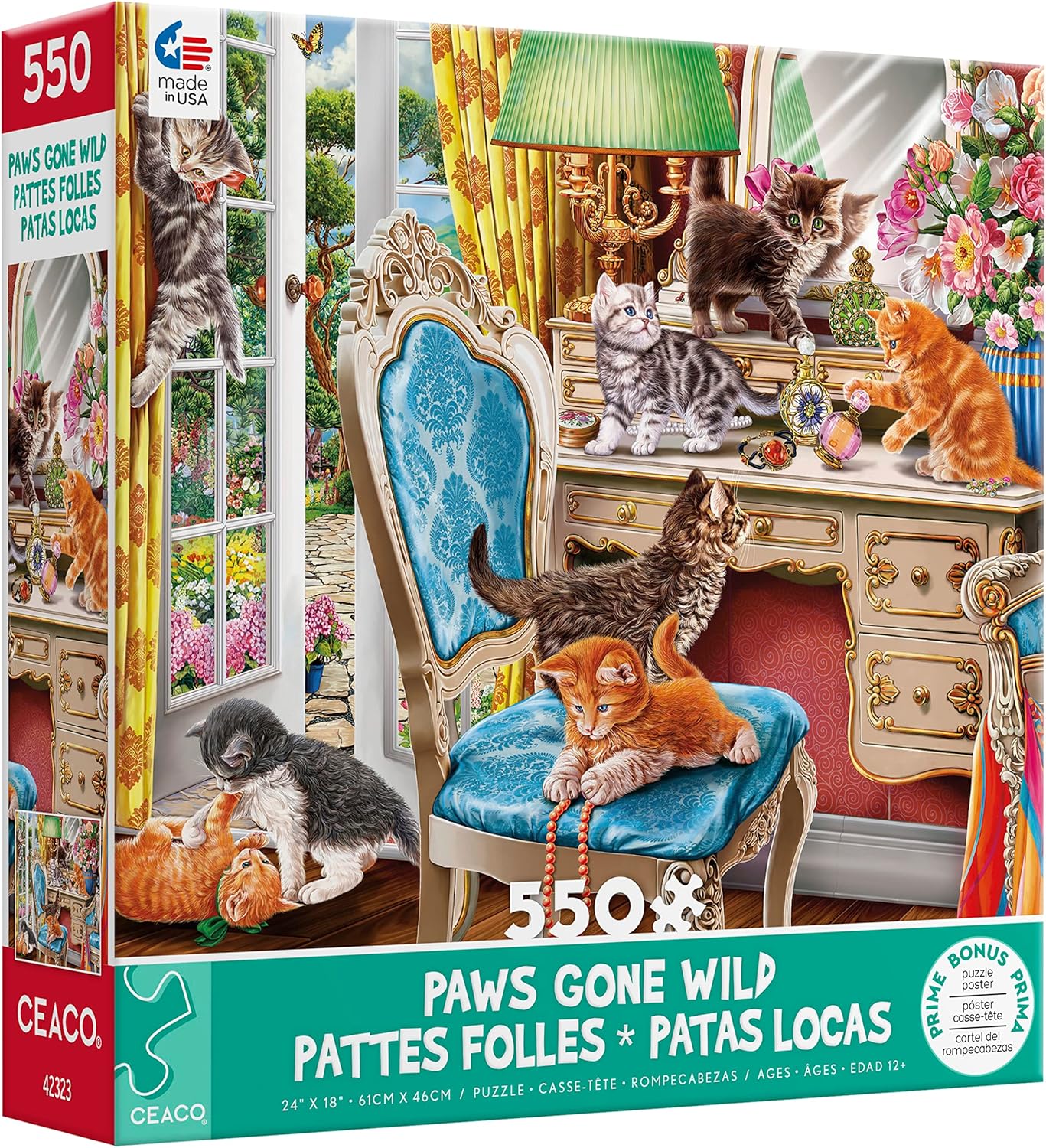 Ceaco - Paws Gone Wild - Kittens in The Bedroom - 550 Piece Jigsaw Puzzle