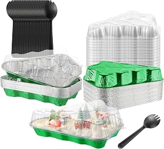 Christmas Tree Mini Cake Pan with Lids, BAKINGPAK 10PCS 39OZ Individual Cake Containers Disposable Aluminum Pans Individual Foil Baking Cookie Tins with Lids for Cooking Holiday Party, Green