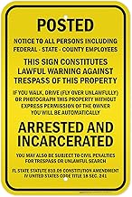 Posted Notice To All Persons Including Federal State County Employees Sign, 12x18 Inches, 3M EGP Reflective .063 Aluminum, Fade Resistant, Made in USA by My Sign Center