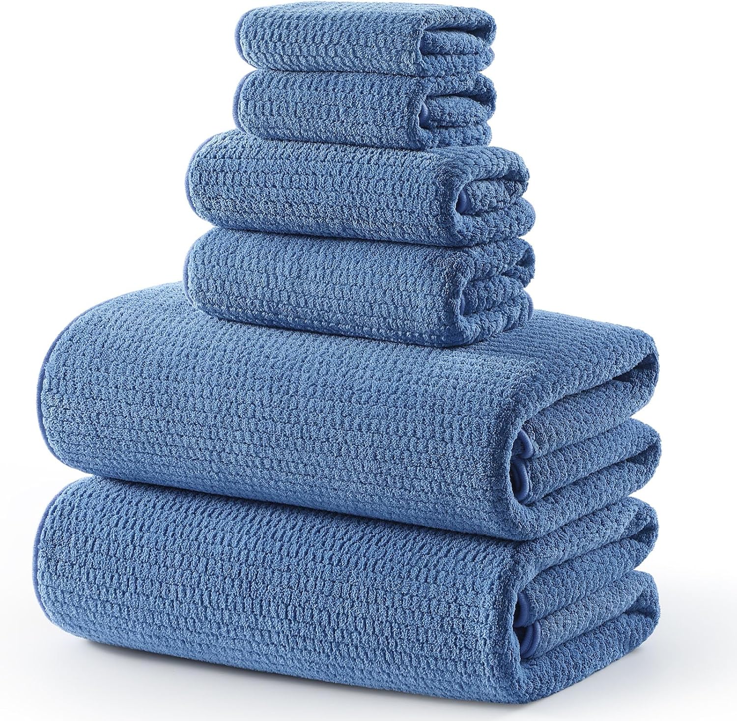 ecolook Microfiber Large Bath Towel Set of 6, Soft & Highly Absorbent, Blue | 2 Oversized 35x70 in Bath Towels, 2 Hand Towels & 2 Washcloths | Quick Dry, Low Lint for Bathroom, Spa, Gym, Hotel & Travel