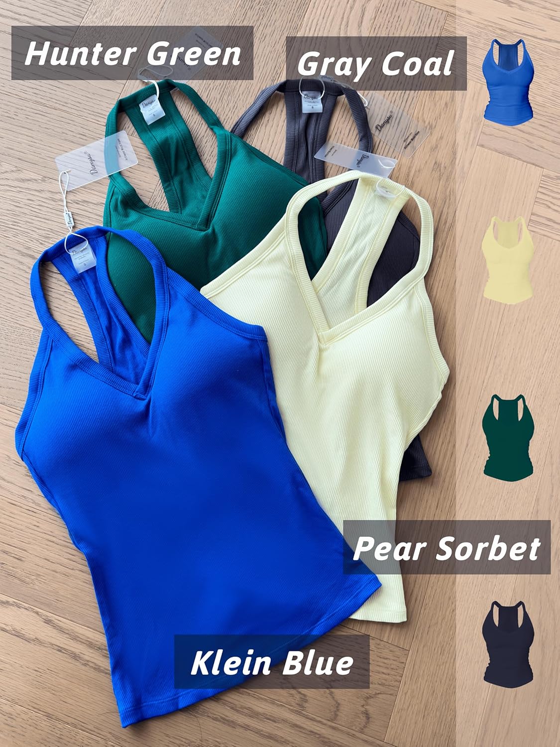 Danysu V Neck Racer Back Tank Top for Women Padded Ribbed Long Tank Fitted Basic Cami Tops - Image 3