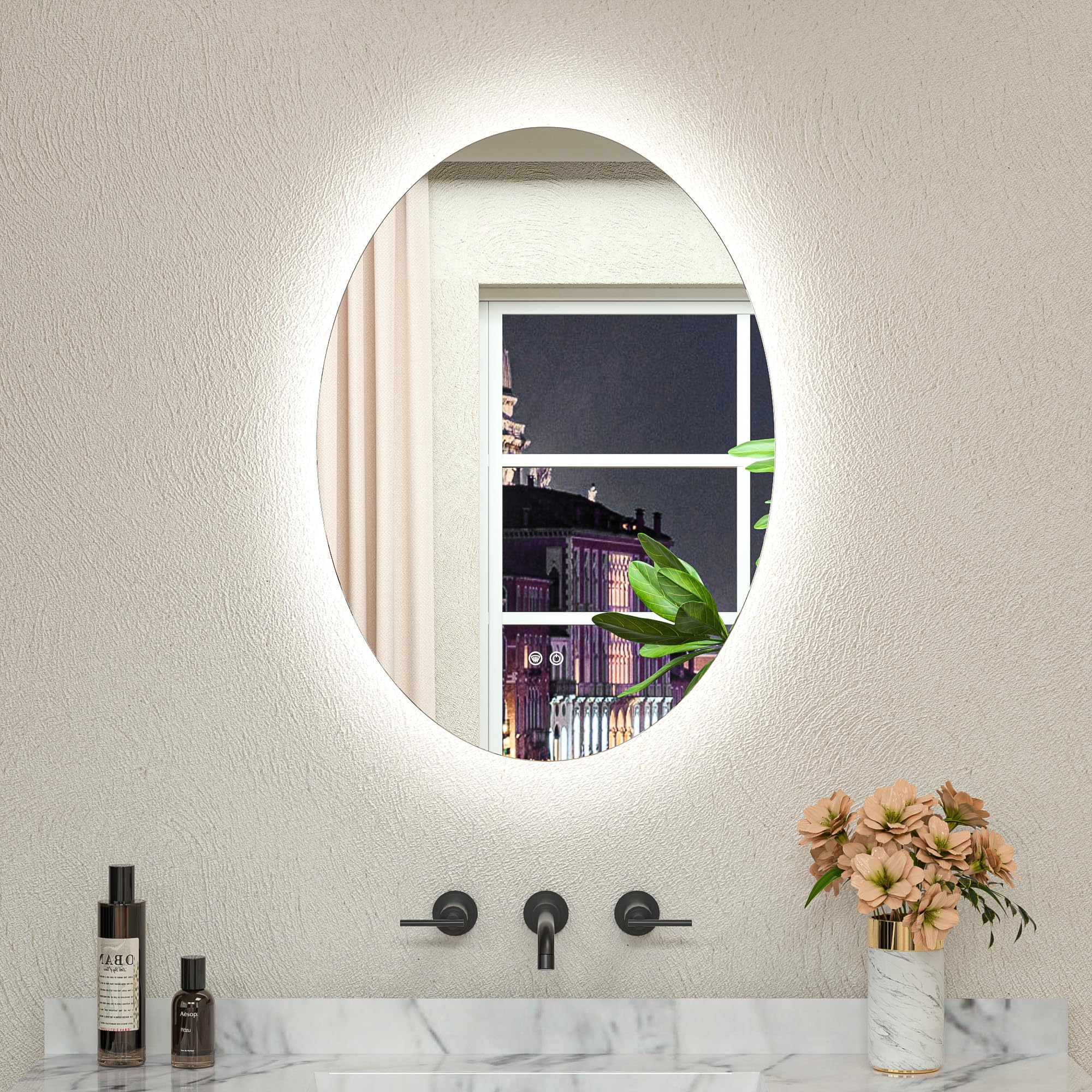 TETOTE Ovaler LED-Spiegel für Badezimmer, 22 x 30 cm, 3 Farben, weiß/warm/natürliche Hintergrundbeleuchtung, dimmbar, beschlagfrei, Kosmetikspiegel mit Lichtern für Make-up, Wandmontage, beleuchteter