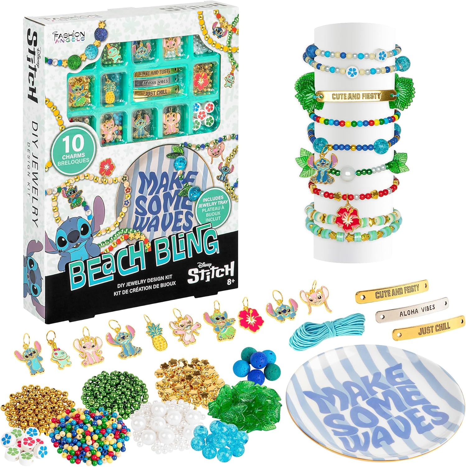 Fashion Angels Disney Princess Royal Bling DIY Jewelry Kit, Includes Ceramic Trinket Tray, Princess Charms & More, Creative Craft Set for Kids