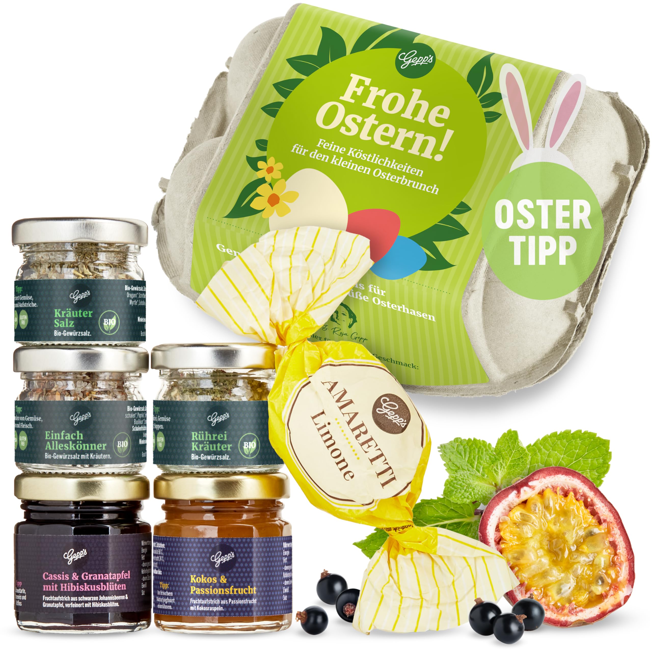 Gepp’s Feinkost Tasting Box Geschenkkorb „Frohe Ostern“ I Ostergeschenk für Männer & Frauen mit leckeren Saucen & Gewürzen für Frühstück & Brunch I Oster Geschenkset ohne künstliche Zusätze