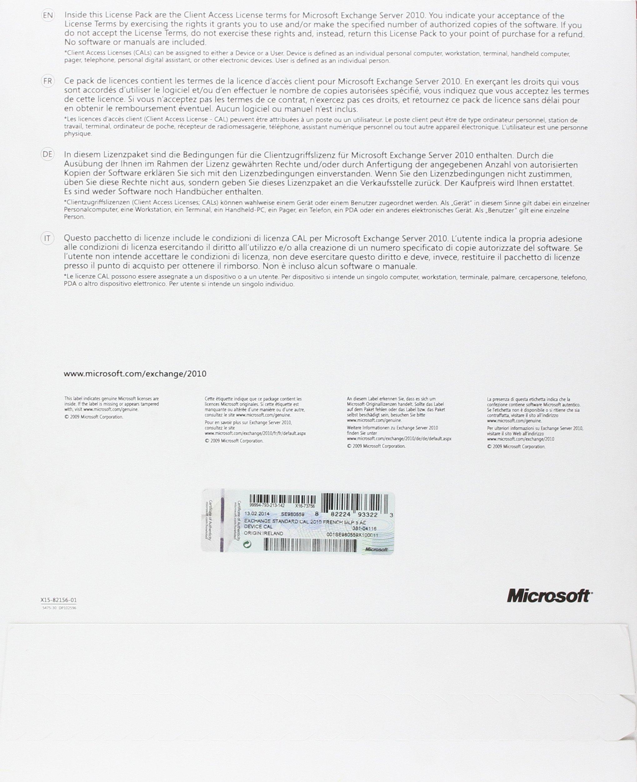 Microsoft Exchange Academic - Standard Device CAL (5-licence)