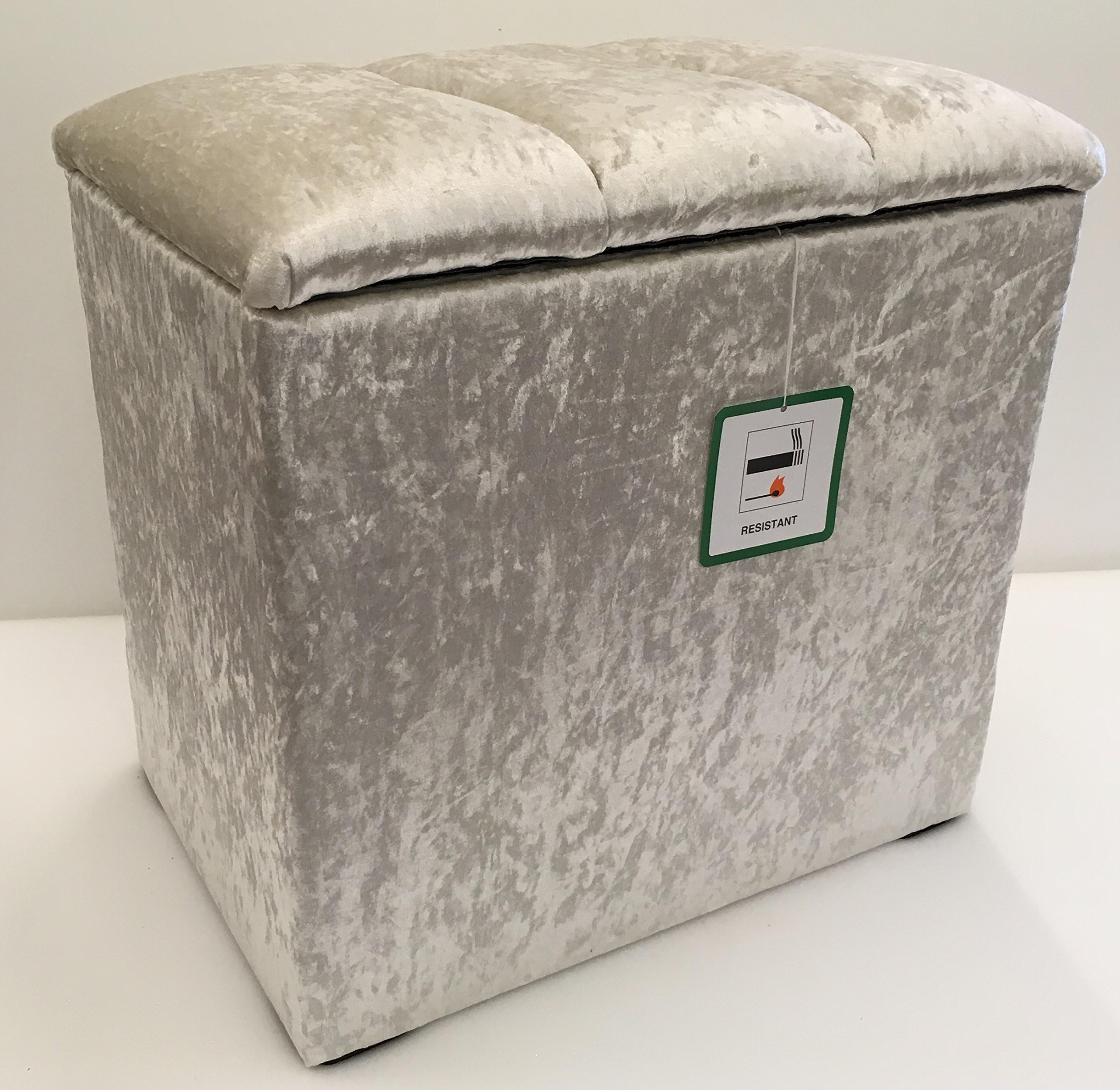 Small Linen Box/Dressing Table Stool with a lift up Diamond Crystal lid in a Quality Ivory Shimmer fabric.Ideal for any room in the house