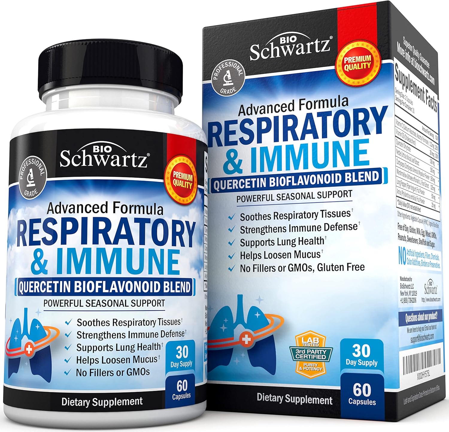 Respiratory & Immune Lung Support Supplement with Quercetin, Vitamin D & Cordyceps