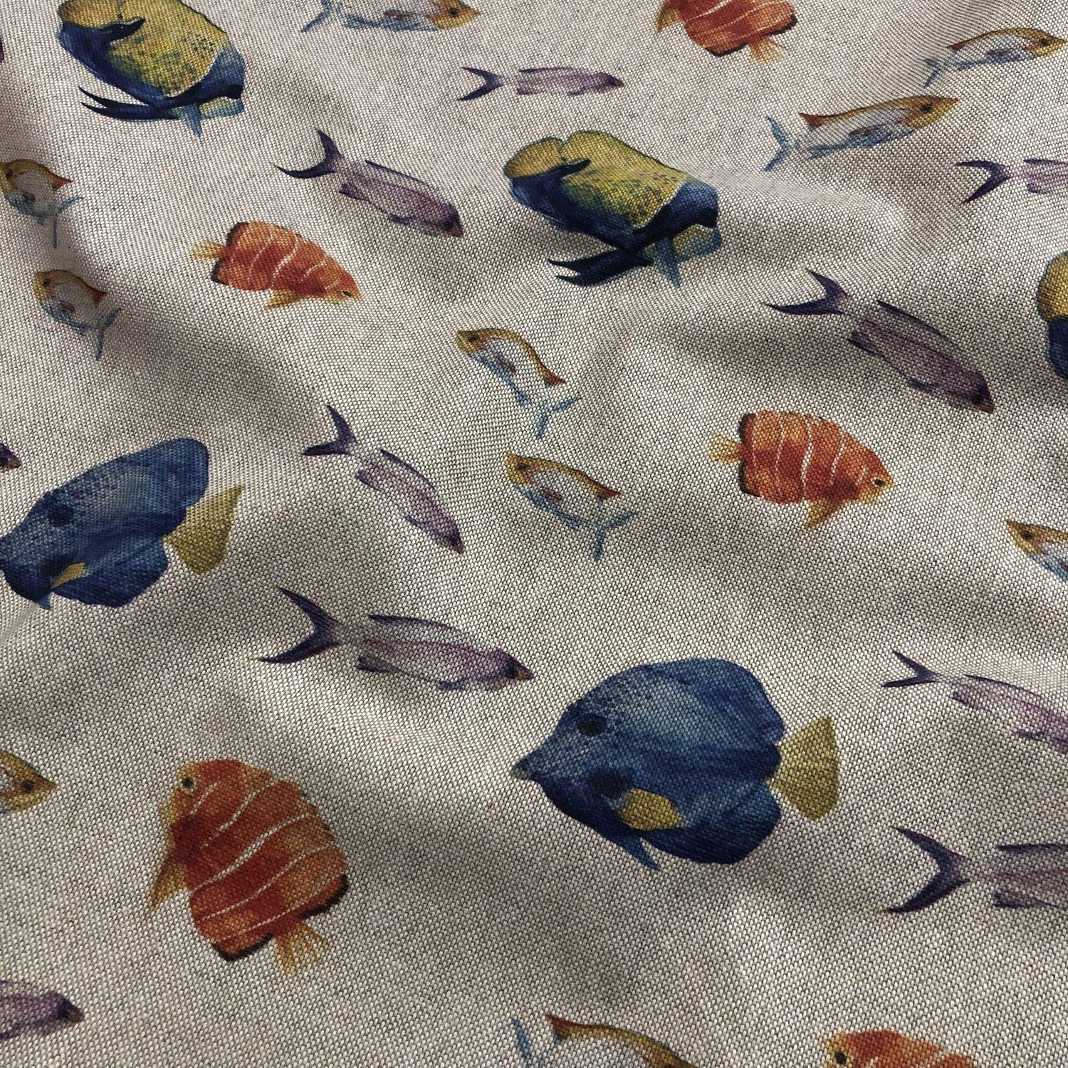 Discover Lifestyle & Fashion Fabrics Aquarium Digital Print Design Cotton Rich Linen Look Fabric For Curtains Blinds Craft Quilting Patchwork & Upholstery 55" 140cm Wide – Sold by the Half Metre