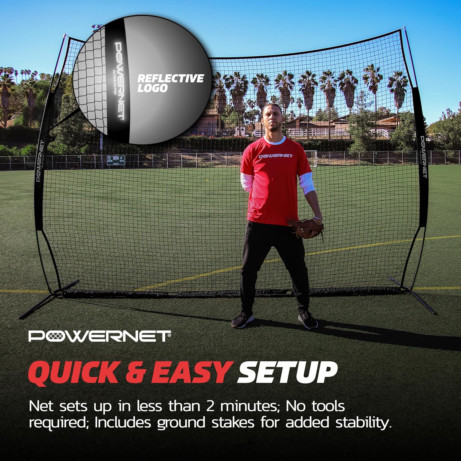 PowerNet Portable Sports Rebounder -Basketball, Volleyball, Soccer, Baseball, Softball and Lacrosse, Backyard & Garage Backstop, Indoor Outdoor Safety Net for Protection
