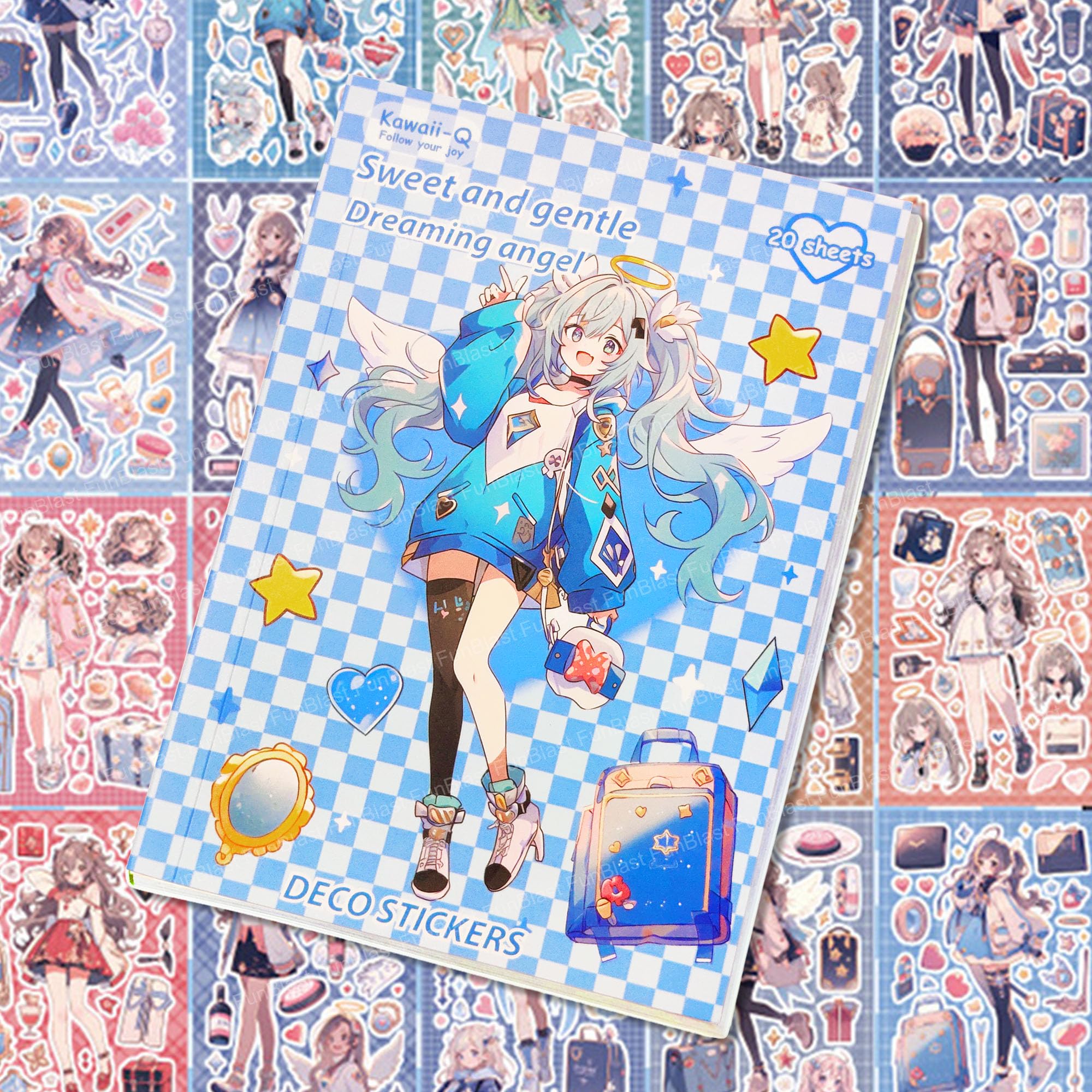 FunBlast Kawaii Stickers Book – 20 Sheets/400 Stickers, Japanese Style Decorative Stickers, Self-Adhesive Kawaii Sticker, Cartoon Theme Sticker for Girls (Blue)