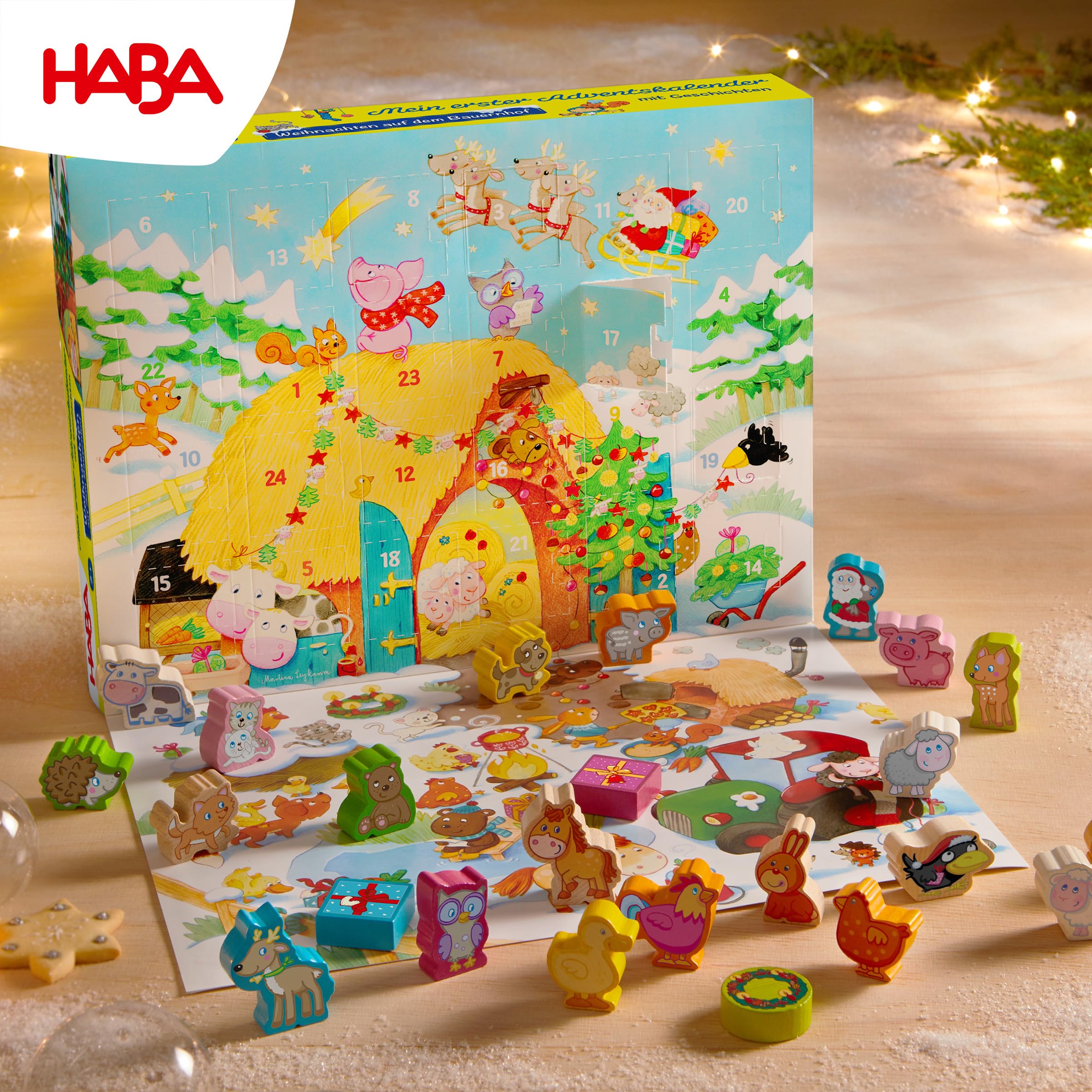 HABA Adventskalender – Weihnachten auf dem Bauernhof – 3D-Spielkulisse mit 24 liebevollen Holzfiguren – Weihnachtskalender für Kinder ab 2 Jahren – 1303156001