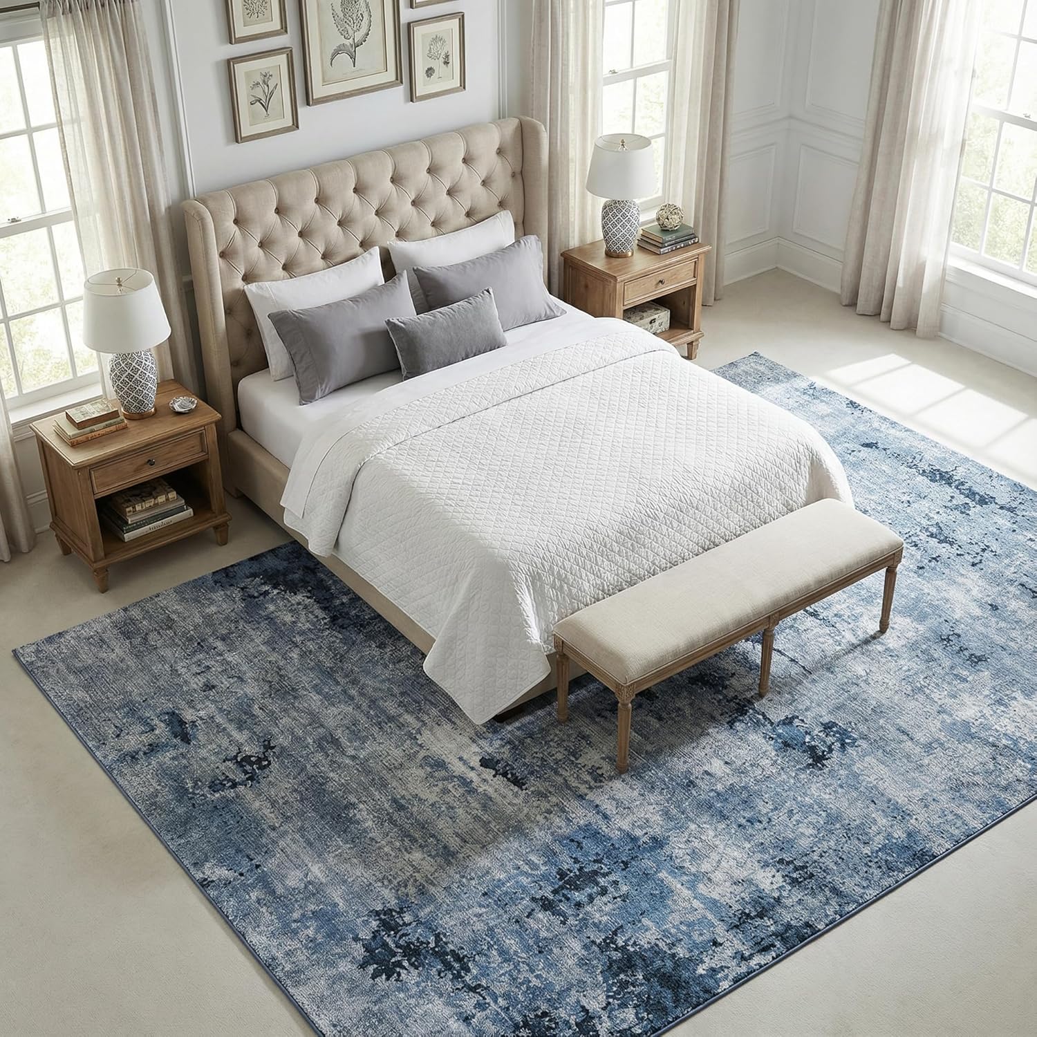 Washable Area Rugs for Living Room, Water Resistant 0.26 Inch Low Pile Carpet with Silicone Backing Modern Urban Luxury, Stain-Resistant & Pet-Friendly, 6'x9', Blue
