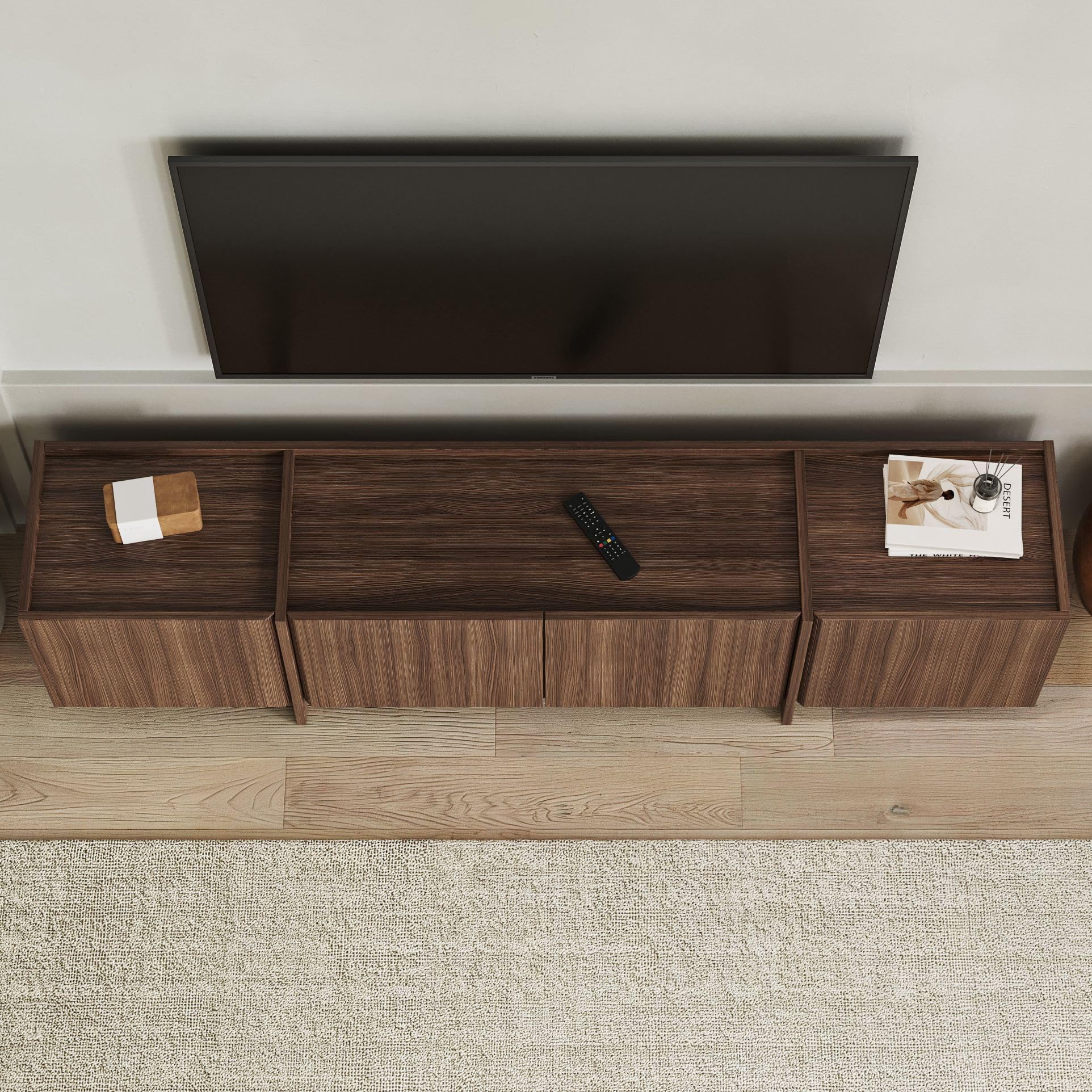 Modernes TV-Möbel, Milano Walnut, 180 cm x 46 cm x 35 cm | 100% melaminbeschichtete Spanplatte, 18 mm dick | Soft-Close-Scharniere, stilvoll & funktional für Wohnzimmer & Unterhaltungsbereiche