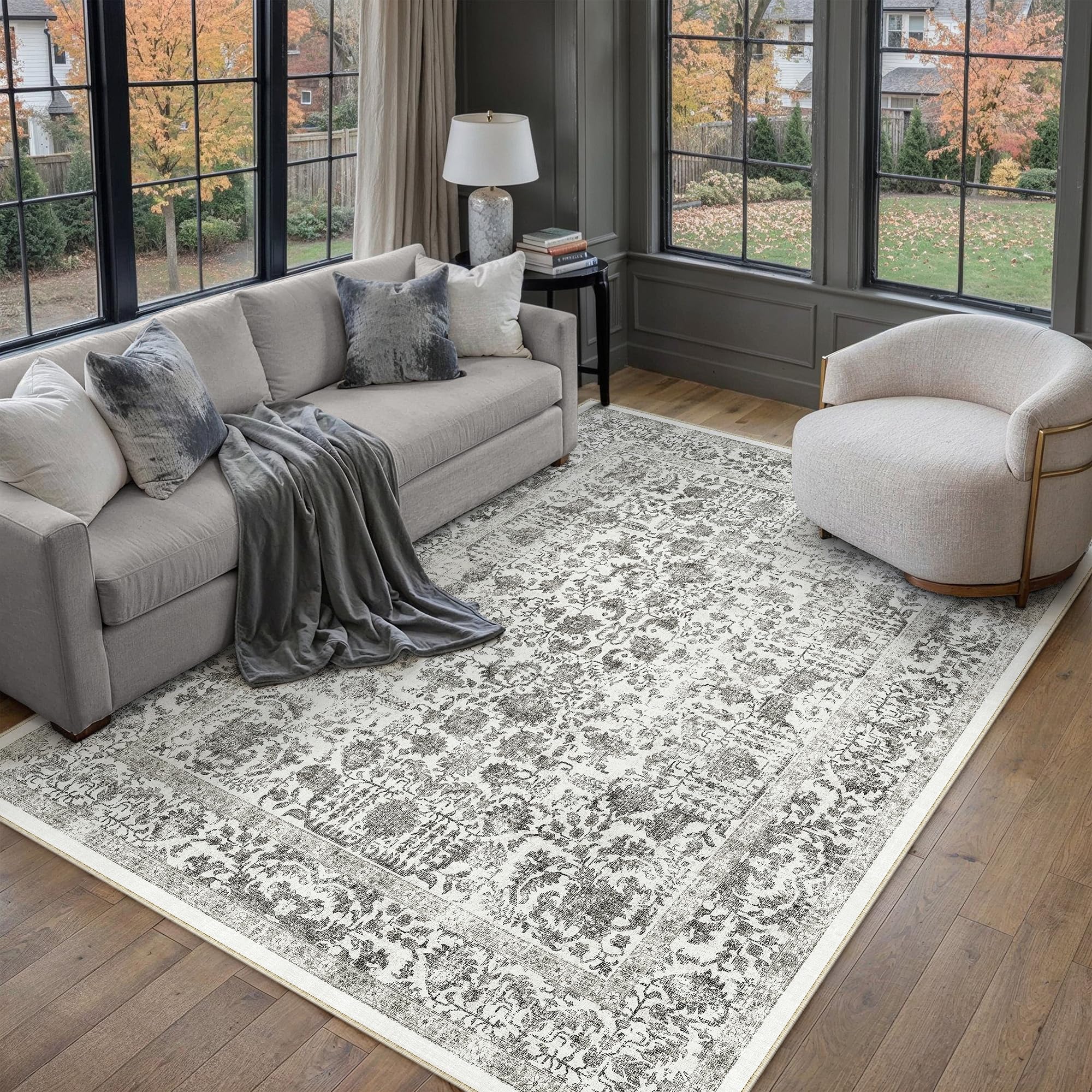 PureCozy Black Area Rug 5x7 Vintage Floral โ image 1