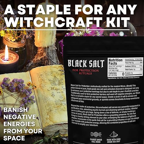 Miniatura 5 de Sal negra para rituales de protección y hechizos wiccanos, cristales de protección de energía negativa hechos a mano para brujería, bolsa de 14