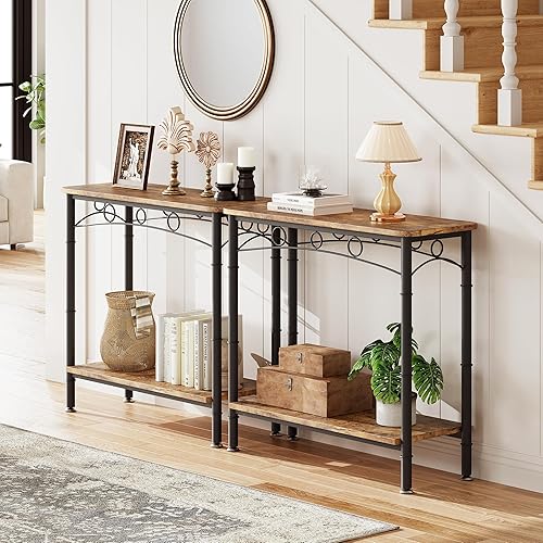 Miniatura 4 de GAOMON Mesa consola pequeña, 31.5 pulgadas de largo x 11.8 pulgadas de ancho x 31.8 pulgadas de alto, mesa de sofá retro con almacenamiento, 2