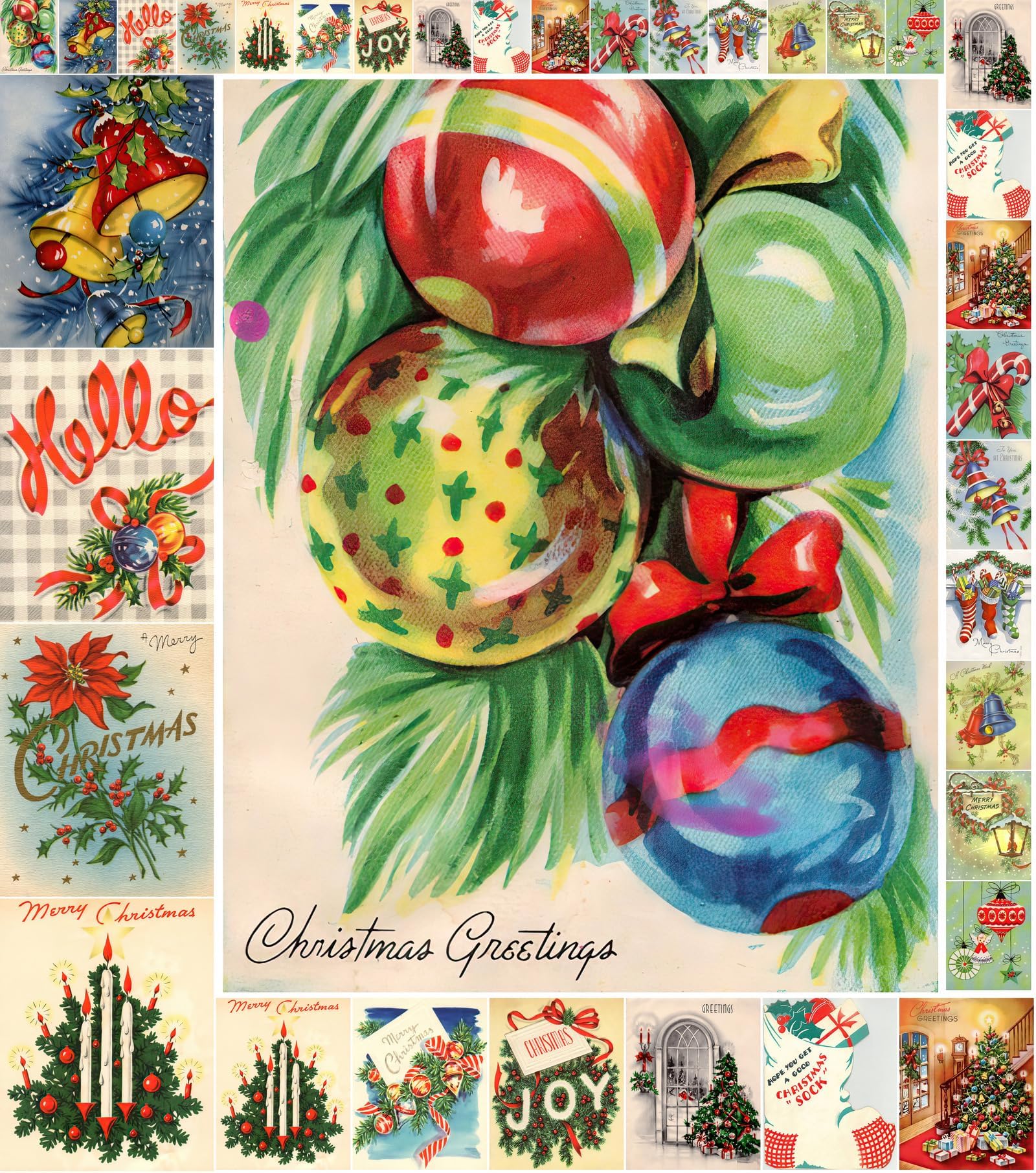 Decoupage Paper Pack (35 Sheets 6"x8") Christmas Tree Decorations FLONZ Vintage Styled Christmas Pictures Cards for Decoupage, Craft and Scrapbooking