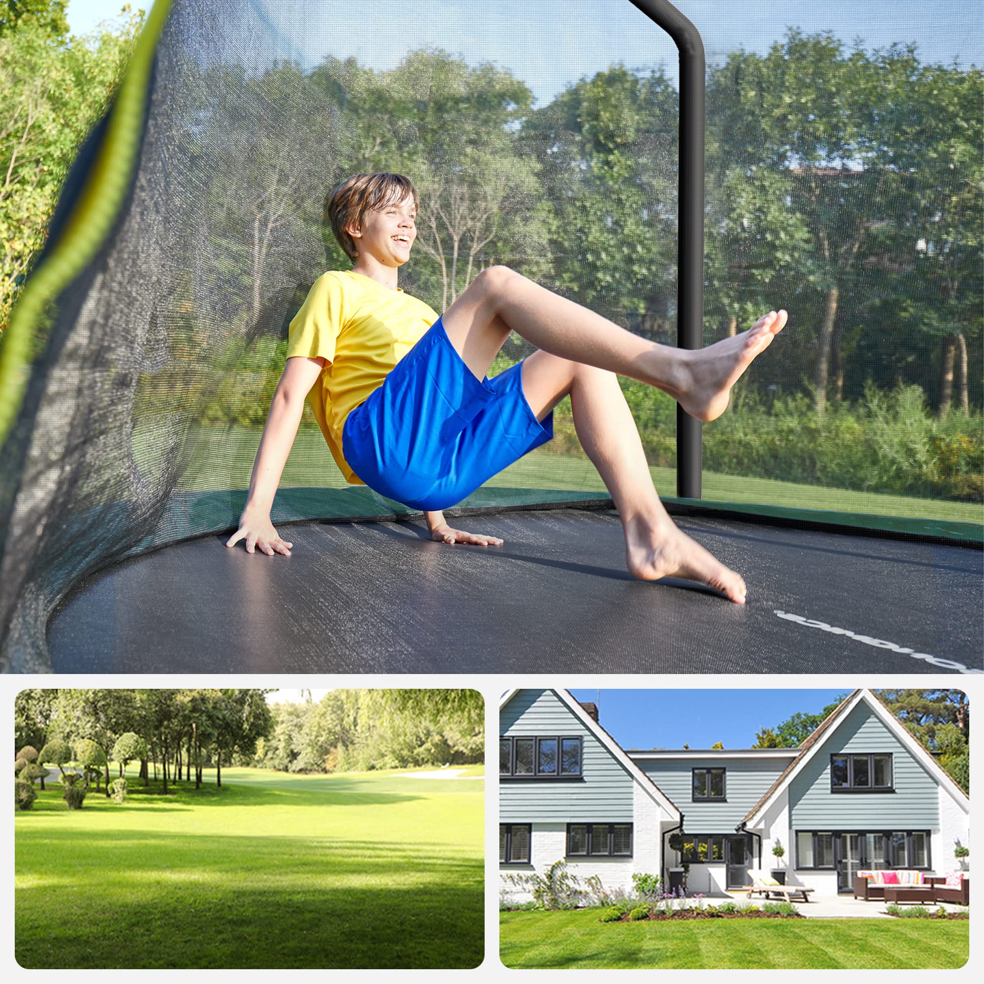 SONGMICS Trampolino, Trampolino da Giardino Rotondo con Rete di Sicurezza Interna, Scala, Pali Imbottiti, per Bambini e Adulti